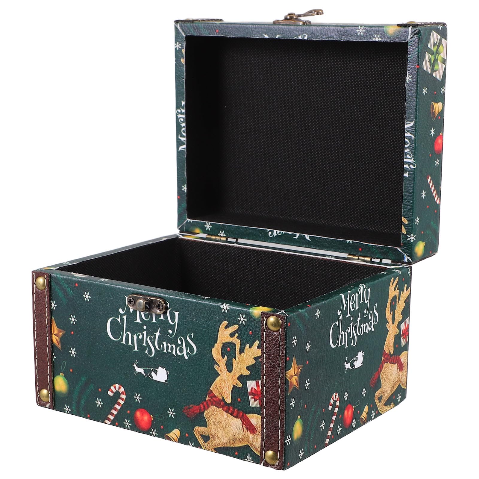 Toyvian 2 Piezas Caja de Madera Vintage Tapa Abatible, Alce Navideño y Gran