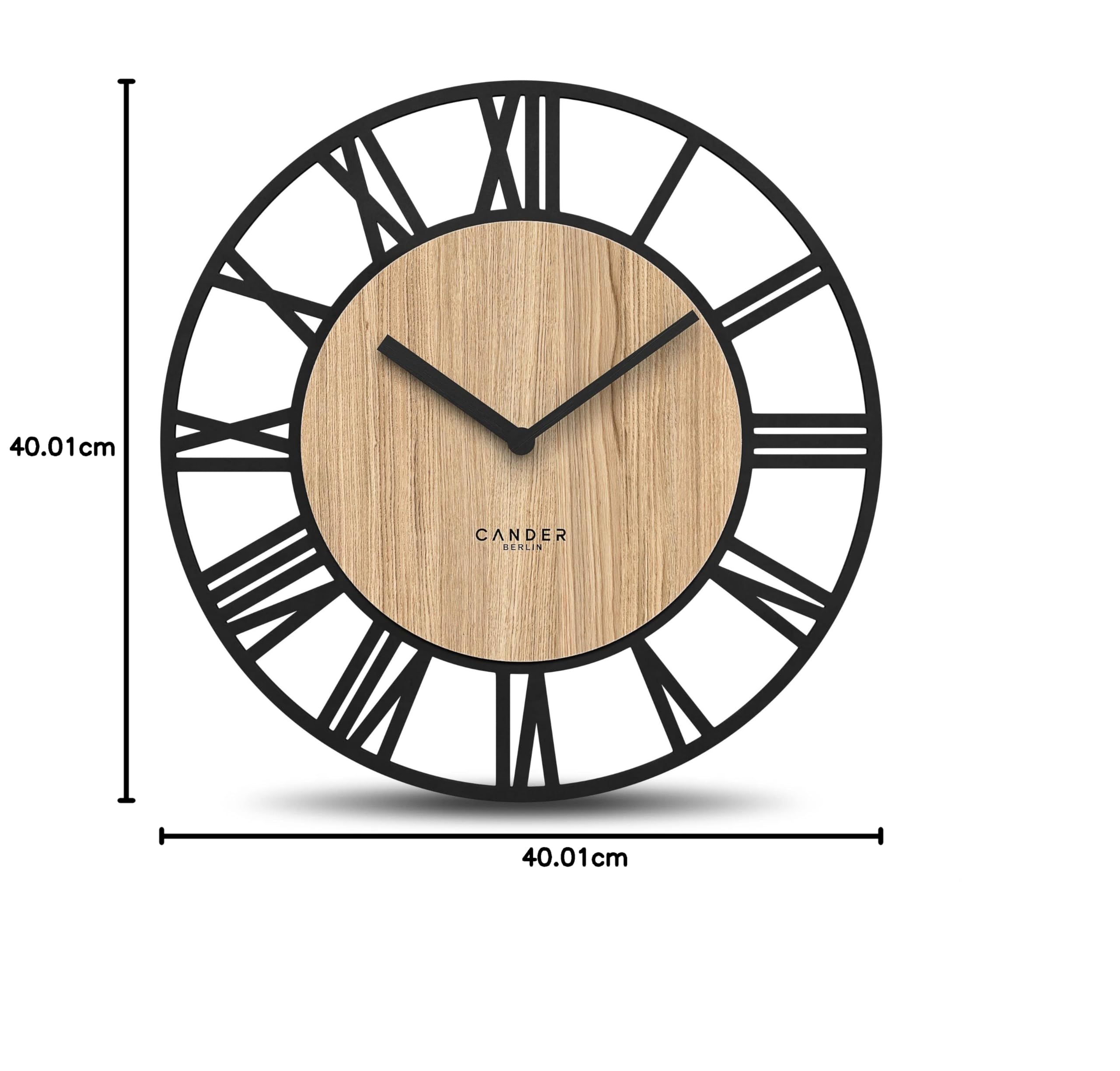 Cander Berlin MNU 2740 R XXL Holz-Wanduhr 40 cm lautlos modern Eichenfurnier ohne Tickgeräusche Küche Wohnzimmer analog Vintage