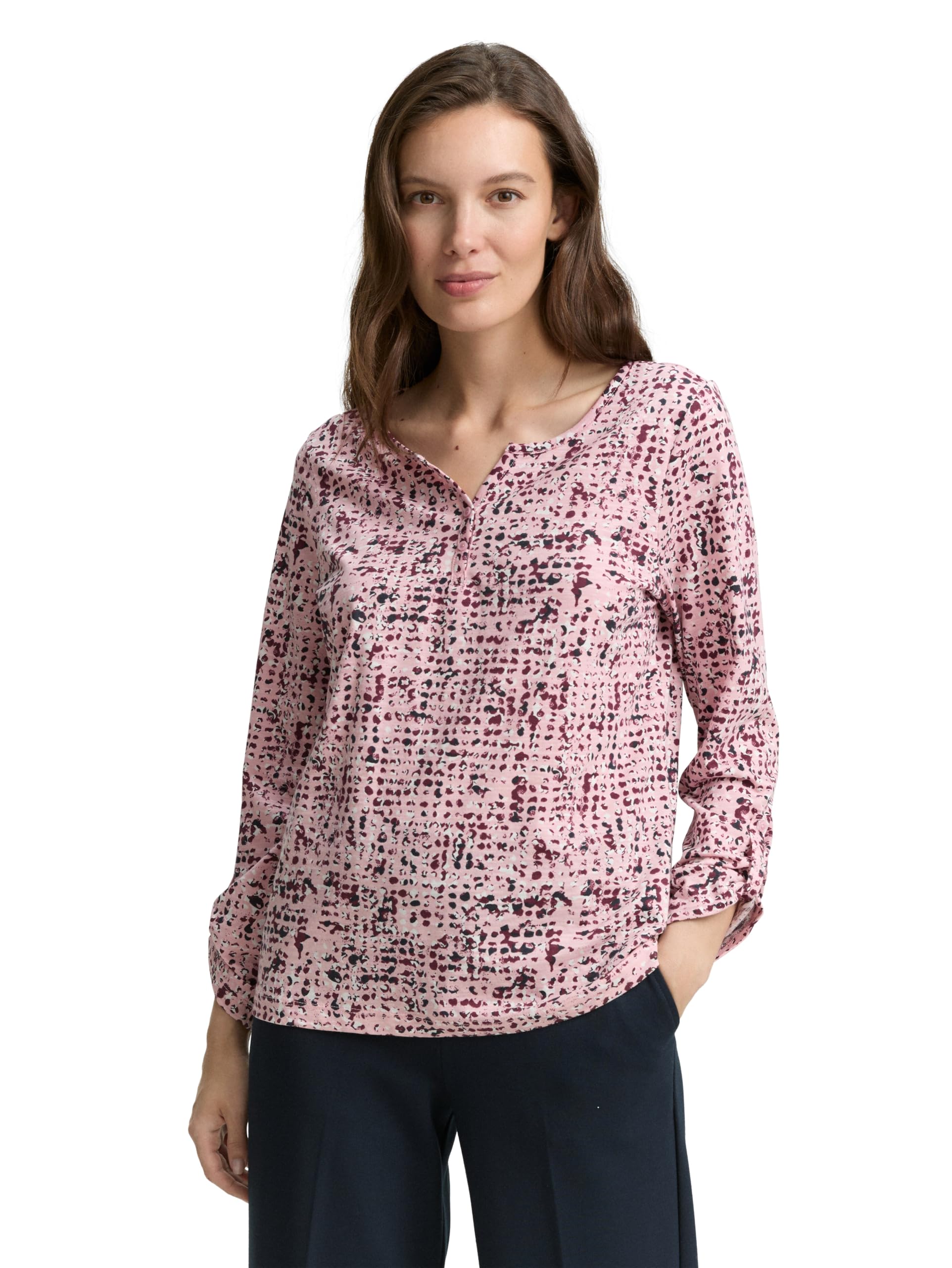 Tom Tailor Damen 1047729 Henley Blusenshirt mit Muster