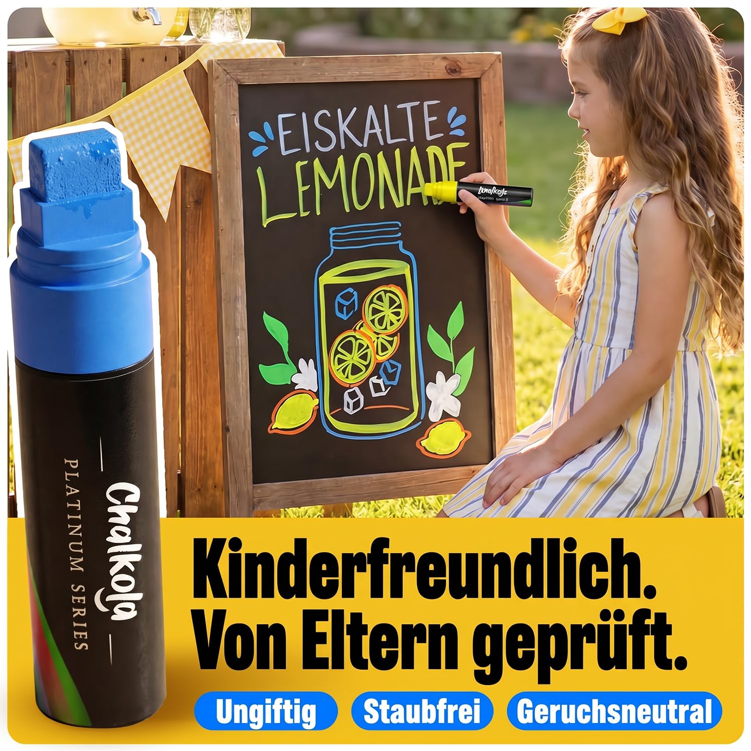 Chalkola Kreidestifte für Tafel Abwaschbar - (15 mm Jumbo, 8 Kreidestift) Kreidestifte für Fenster, Tafelkreide, Glasstifte, Auto - Fenstermalstifte für bei Lehrern, Kindern, Künstlern und Unternehmen