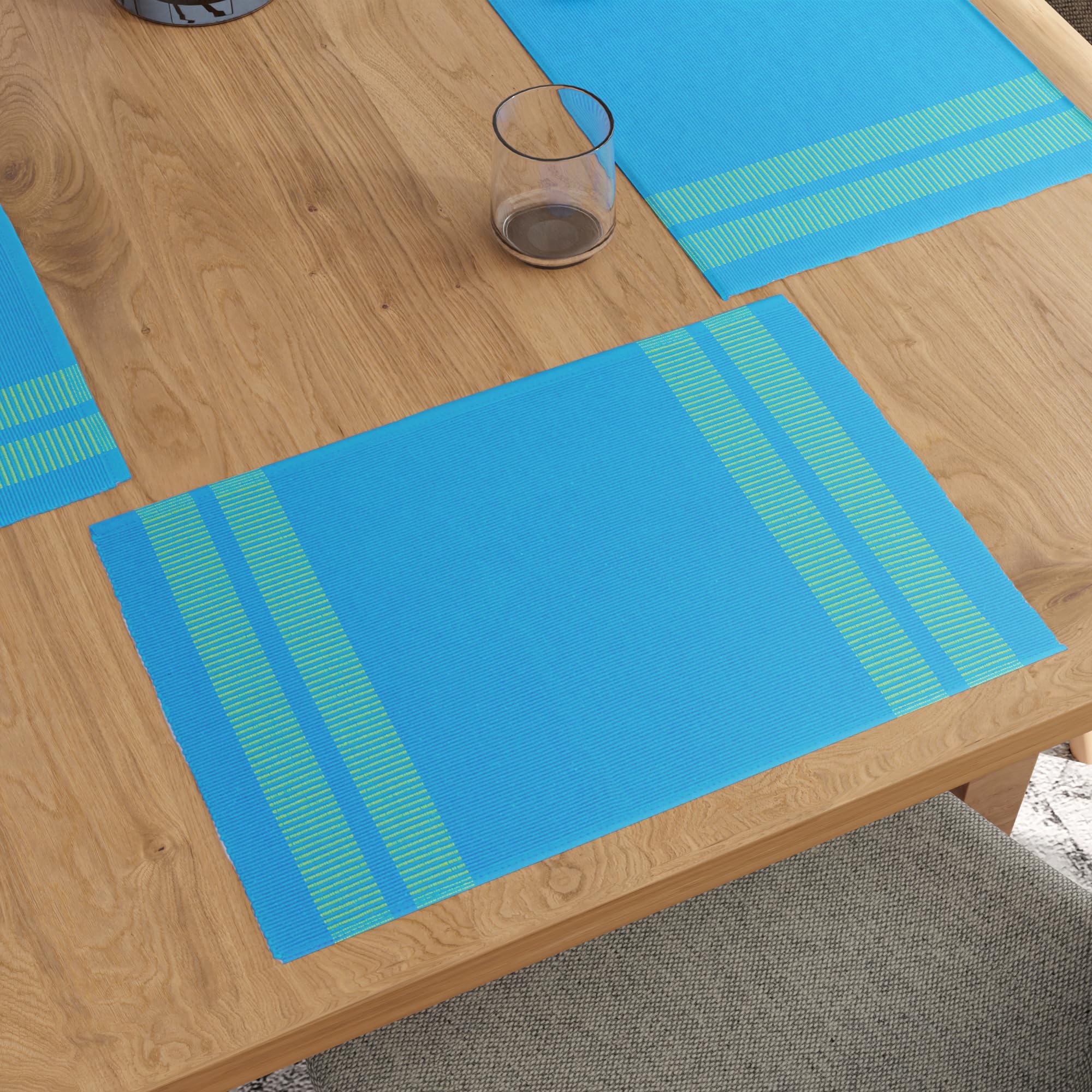 Encasa XO Dining Placemat Set of 6, Ladder Turq Blue, 46x32 cm (Set of 6) - Image 2