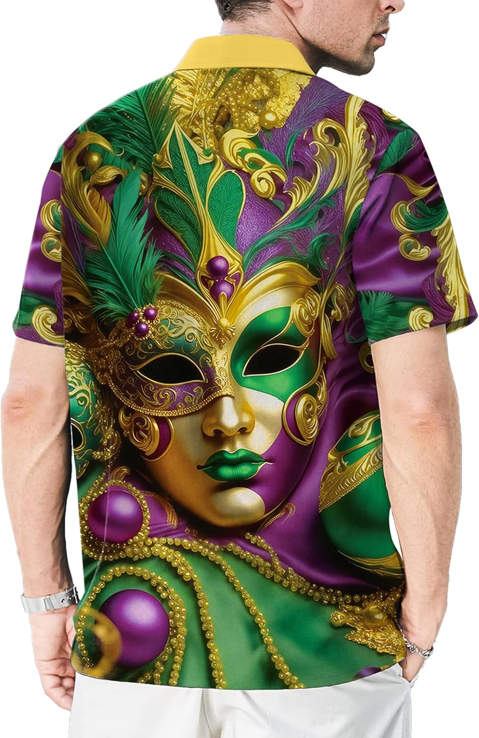 Mardi Gras Shirts for Men New Orleans Mardi Button Down Shirt Carnival Themed Short Sleeve Holiday Blouse Tee - Image 6