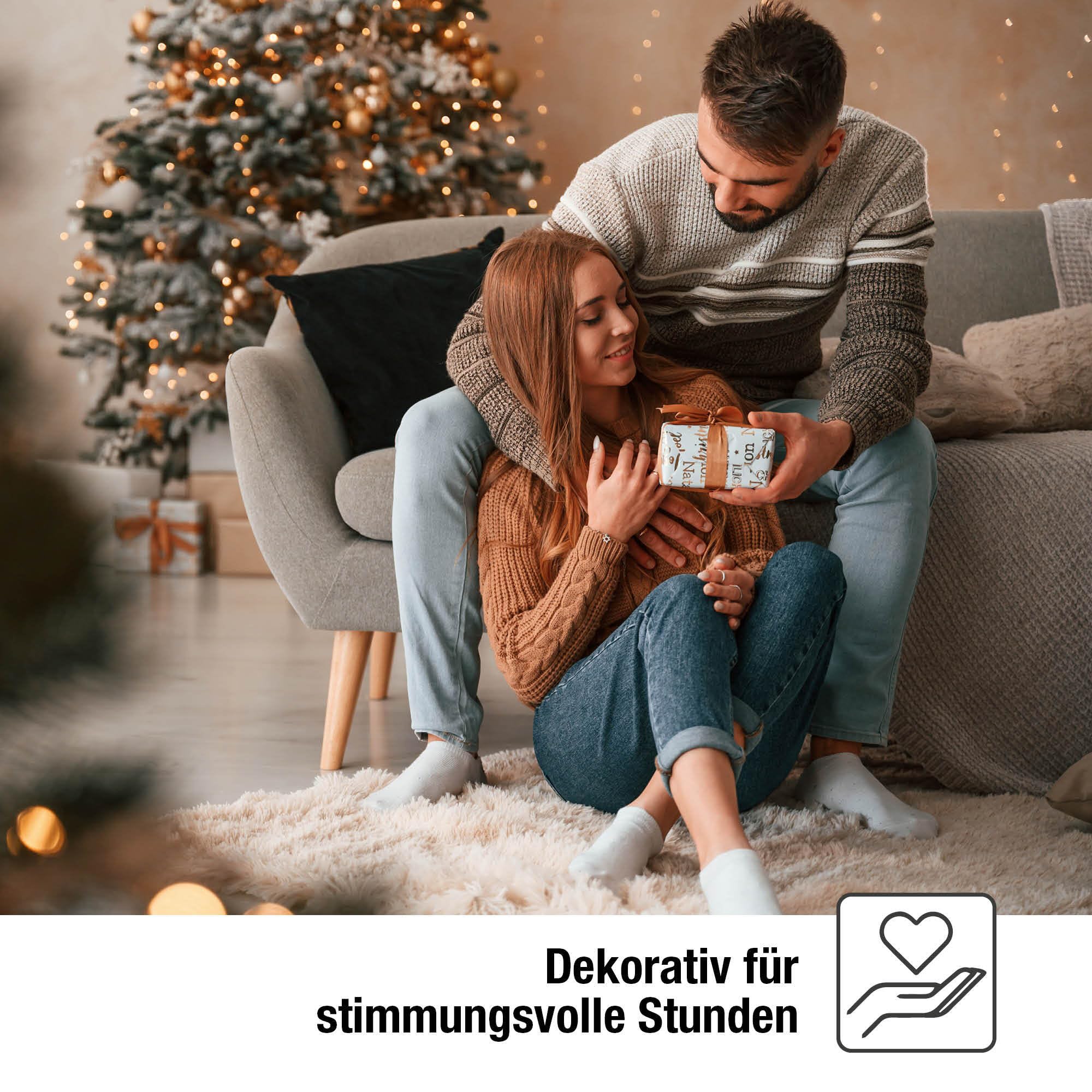 hellum Lichterkette Weihnachtsbaum außen mit Stecker und Clip, 45 LED Baumkerzen, beleuchtet 19,8 m Zuleitung 5m, Tannenbaum Lichterkette Schaft weiß Kabel schwarz <59 lm Christbaumbeleuchtung 640410