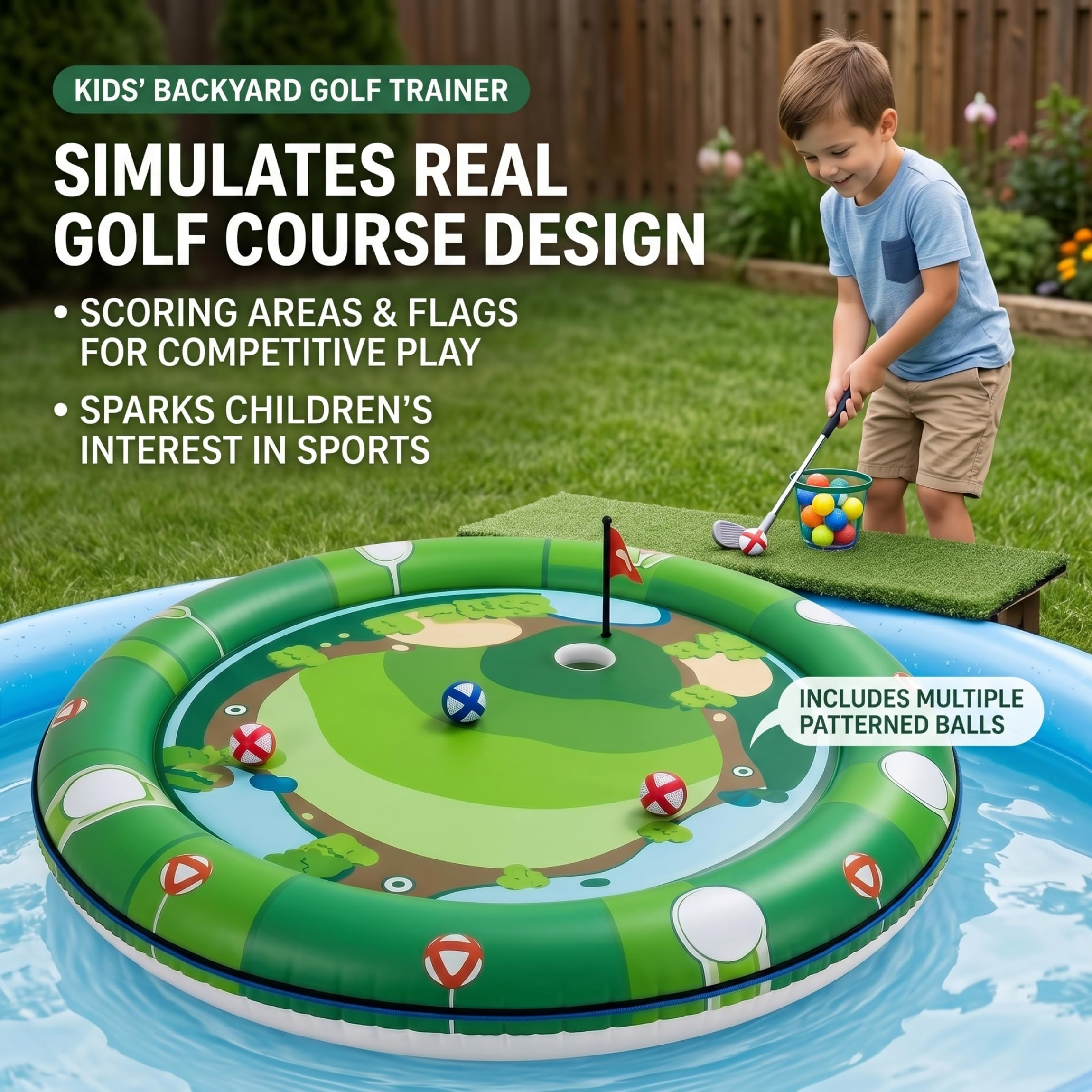 Aufblasbares Pool-Golfspiel, 43 Zoll schwimmendes Golfgrün für Pool-, Strand-, Hinterhof- und Sommerpartyspiele, Grün, 110 cm
