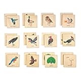 Montessori Wooden Birds Memory Game, 1 2 3 4 Year Old Montessori Materials, Wooden Flash Cards, Homeschool Gift, Bird Animals Matching Cards, Kids Learning Activity (4.5x4.5cm)