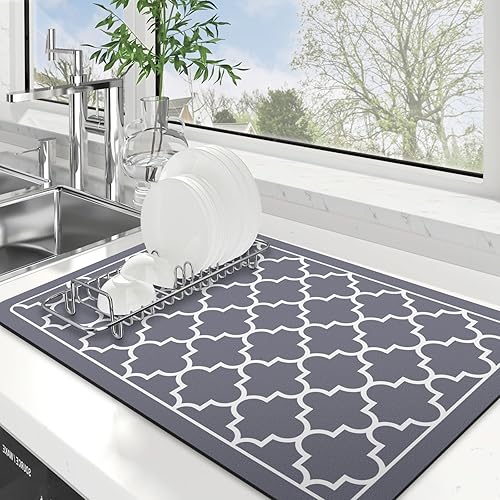 WISELIFE Tapete de secado de platos súper absorbente, tapete de secado de platos grande para encimera de cocina, tapete de secado de platos fácil de