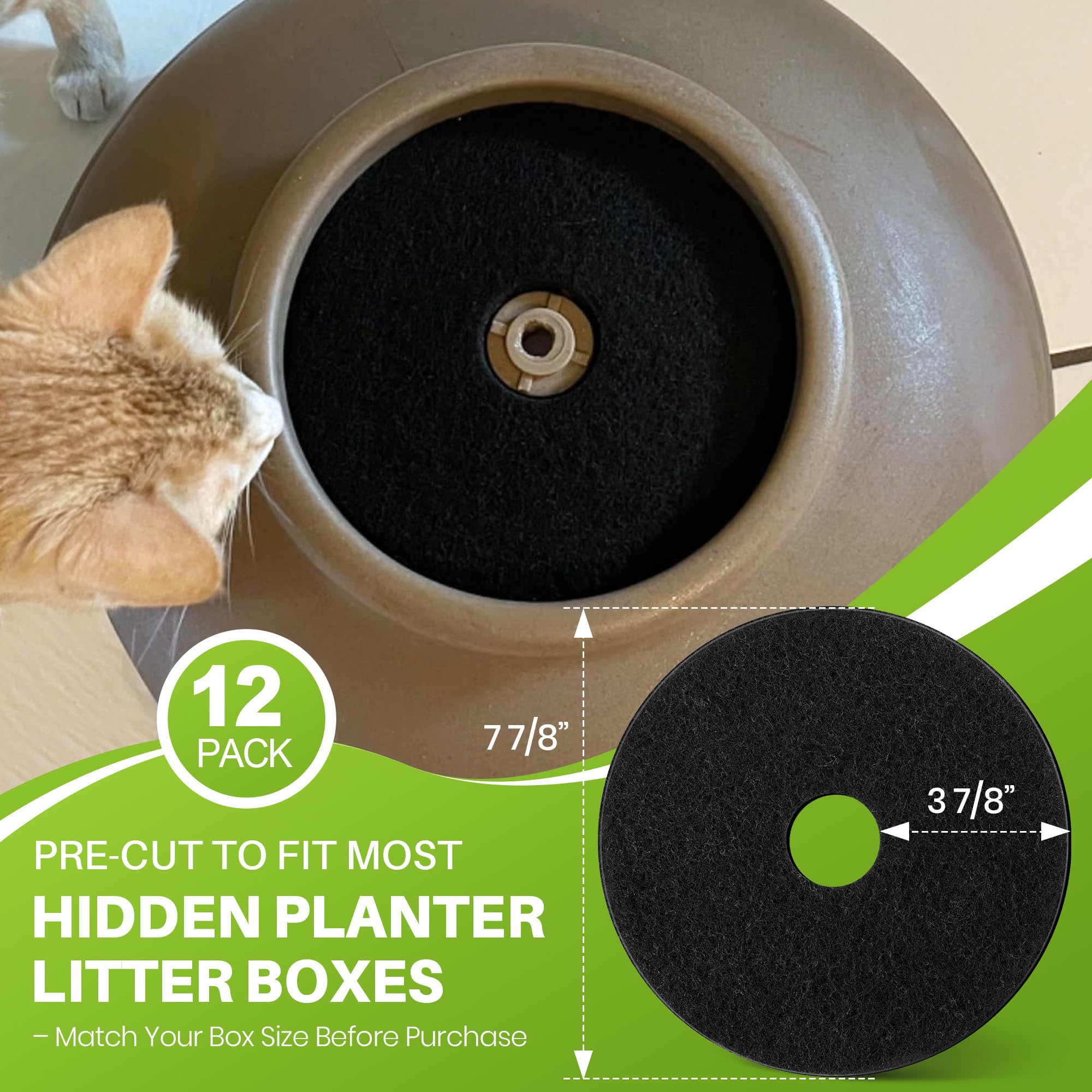 Saillong 12 Pack Cat Litter Box Replacement Carbon Filters for Hidden Cat Litter Box Planter, Activated Carbon Charcoal Filters Long Lasting Odor Absorbing, Absorbing Odor, Keep Home Fresh - image 2