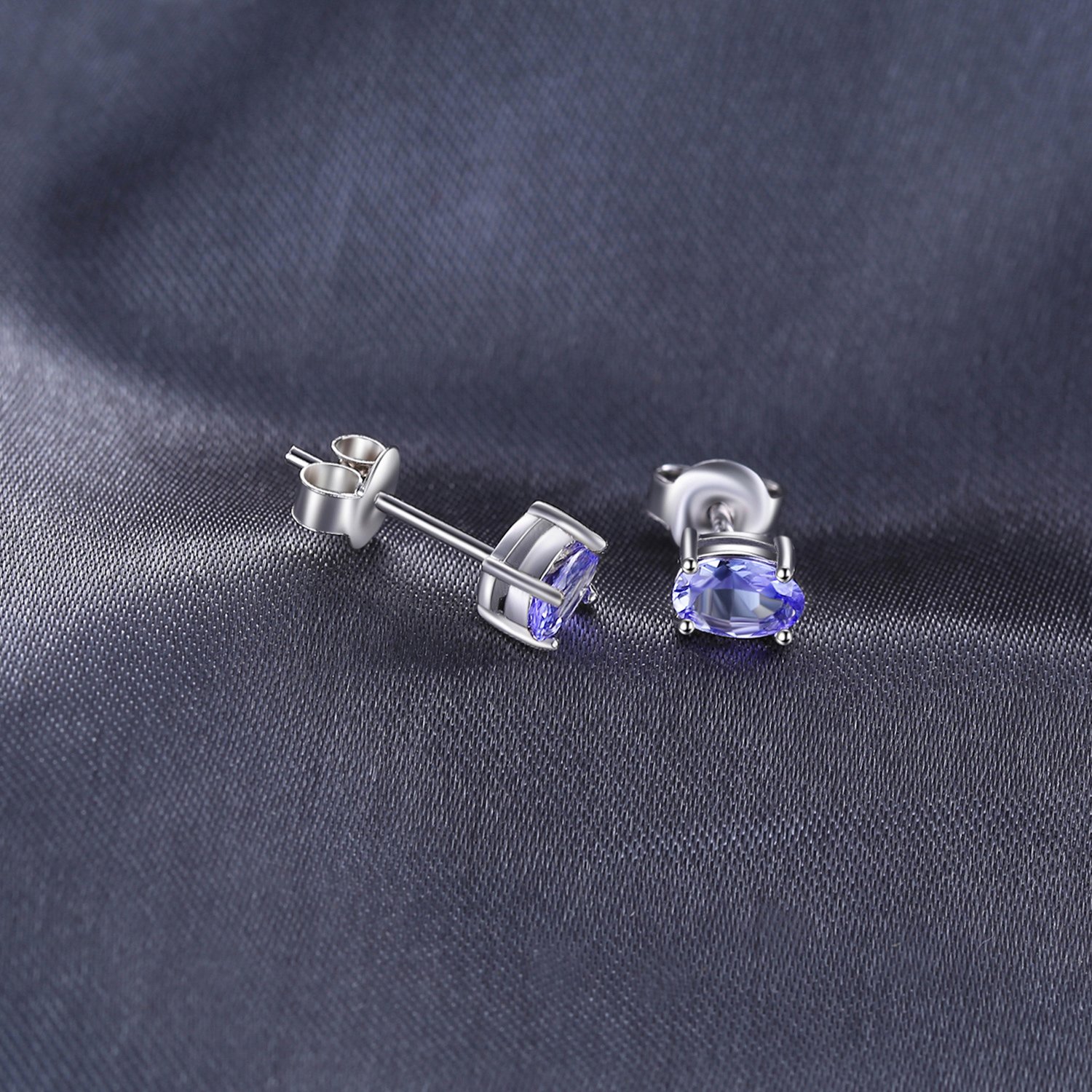 JewelryPalace 1ct Orecchini a Bottone Donna Argento 925 con Natural Tanzanite Blu, Piercing Orecchini Dorati a Lobo Donna in Oro con Pietra Ovale, Orecchini Piccoli Stud in Oro Rosa Set Gioielli Donna