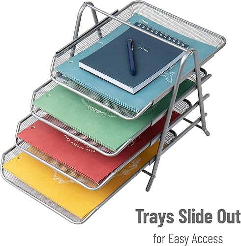 Miniatura 4 de Mind Reader MESHMON3P-BLK  Organizador con cajón y base para monitor, de rejilla de metal, y organizador de 3 niveles para escritorio de rejilla de