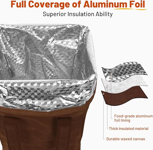 Miniatura 4 de Corebes Lonchera aislada para hombres y mujeres, lonchera de lona encerada de 11 litros con correa ajustable para el hombro y asas dobles de gancho