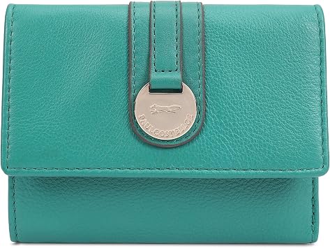 Paul Costelloe Genuine Leather Women's Purse Featuring a Flap Closure and a Gold-Finish Embossed Logo Hardware disc, RFID-Blocking with a Zip Coin Pocket | Lawa Ultramarine Green