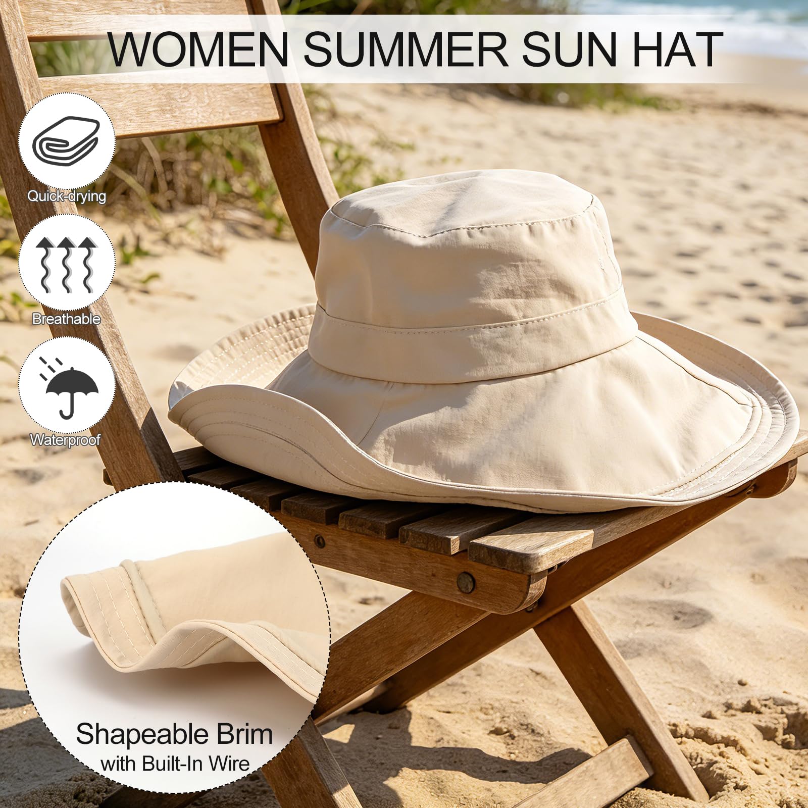 Donna Cappello da Sole con Tesa Larga, Protezione UV Traspirante Cappello Pescatore, Impermeabile Rapida Asciugatura Estivi Cappellini da Spiaggia per Escursionismo Campeggio Giardinaggio