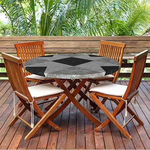 Miniatura 8 de Mantel redondo de mármol con bordes elásticos, patrón de fondo de mármol, diseño de cultura marmoleada, impermeable y lavable, beige negro, se