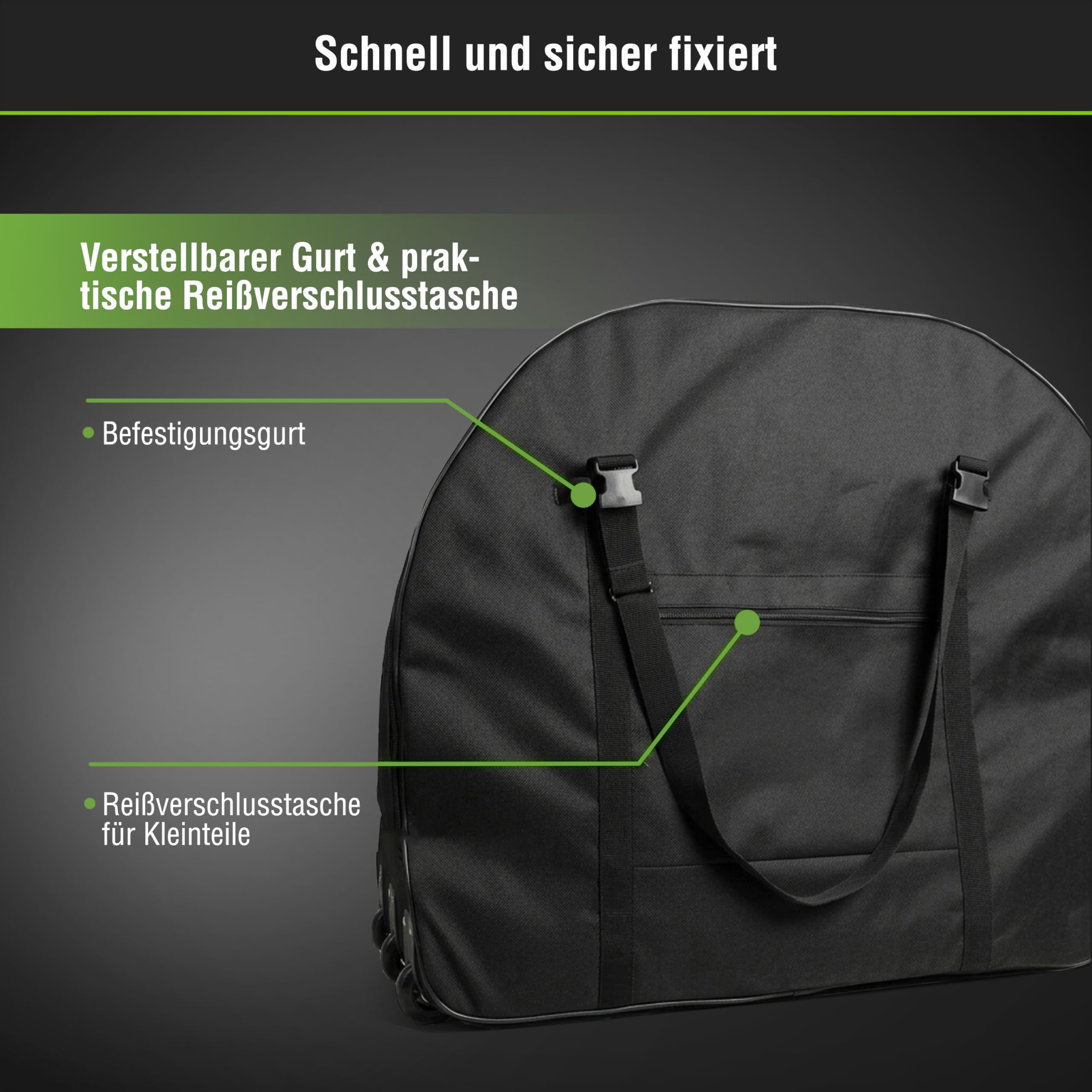 Sac de Transport Vélo Pliant et Électrique 20-22 pouces - Housse avec 3 roulettes pour un transport stable, rembourrée, fond renforcé et bandoulière, Noir