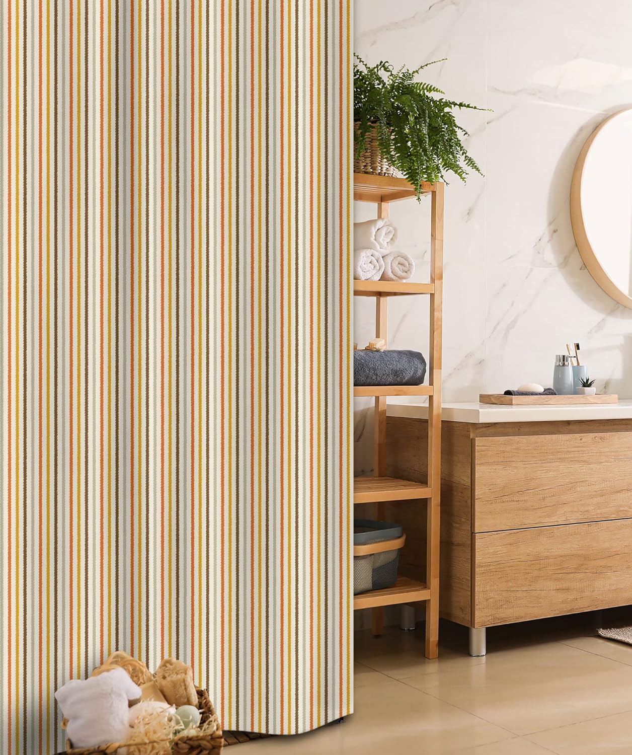 Ambesonne Vintage Stall Shower Curtain, Retro Nostalgic 60s 70s Fashion Stripes Vertical Pattern Vintage, Fabric Bathroom Decor Set with Hooks, 36" W x 72" L, Mustard Orange