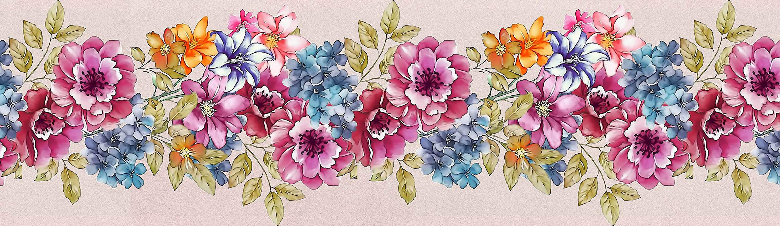 WallDesignArtistic Blue Iris & Wild Rose Flowers Border Sticker - 5.25 inch Width by 30 ft Length