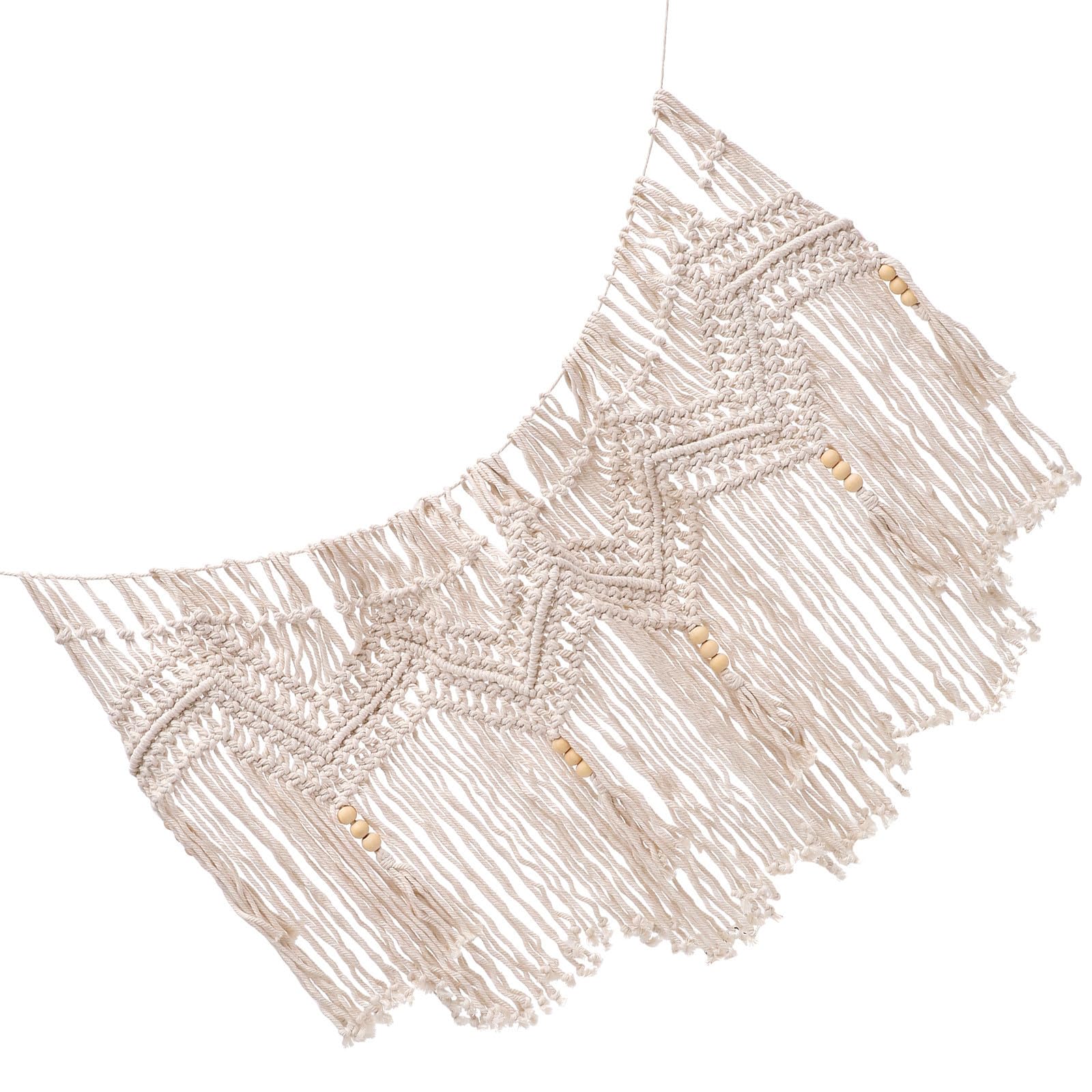 Cantonnière rideau macramé coton beige pour habiller un mur vide avec élégance