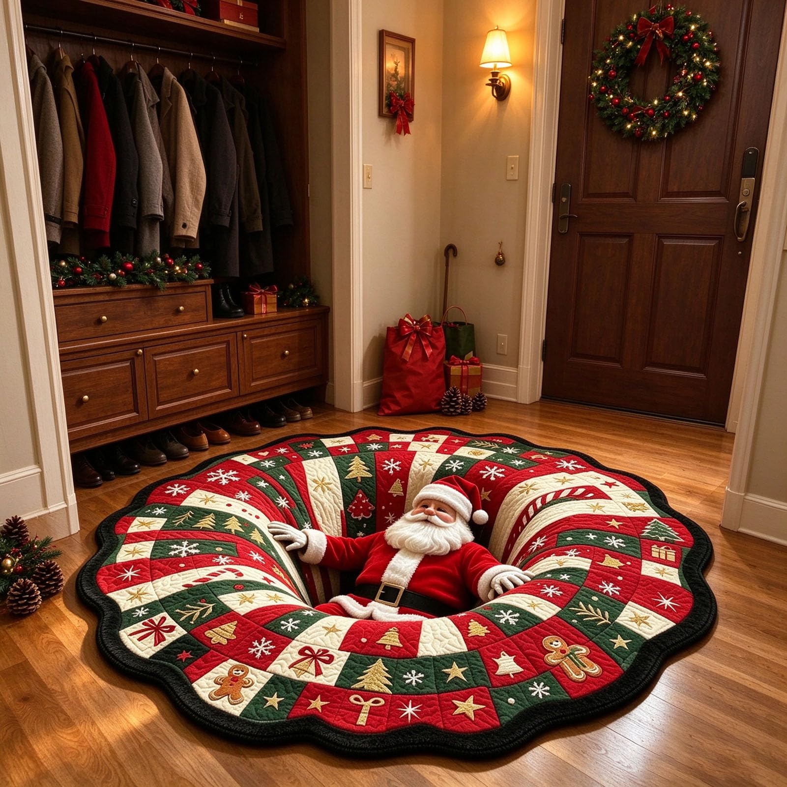 Tapis de Noël 3D à illusion d'optique, Tapis de Sol rond de fête,B,100cm