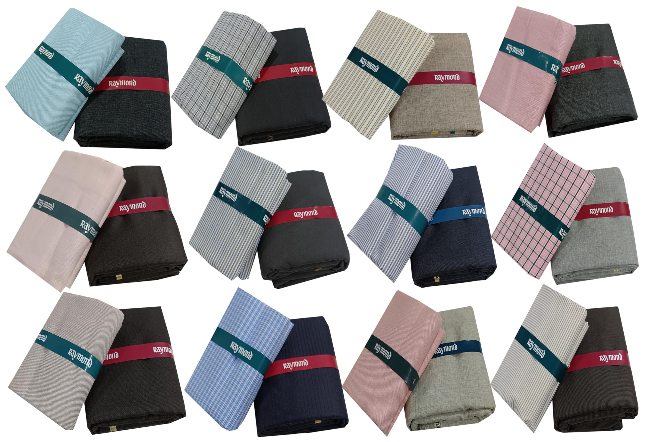 raymond fabrics Pack of 12 Premium Unstitched Shirt & Pant Fabric Combo by Raymond | Assorted Stripes, Checks & Solid Designs | Formal Wear Material for Men-picture-45