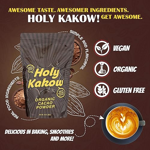 Miniatura 3 de Holy Kakow Cacao Powder - Polvo de cacao orgánico cacao sin gluten sin soja vegano de origen único rico en antioxidantes polvo de cacao crudo