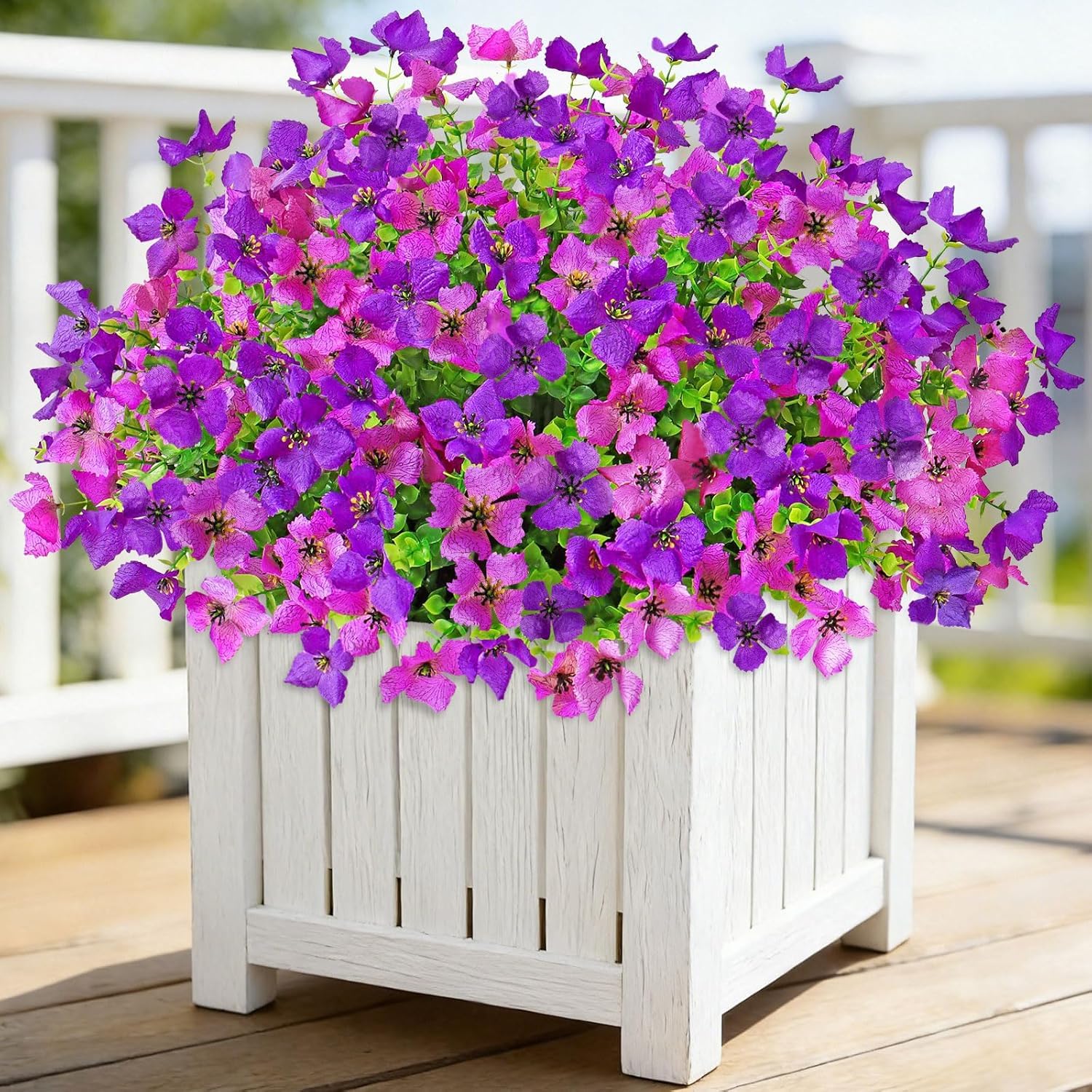 UXORSN 12 Bundles Artificial Flowers Outdoor 2 Colors Mixed Fake Silk Flower UV Resistant Eucalyptus Daisy Faux Flowers Plastic Artificial Plants for Outdoor Spring Summer Planter Garden Decor, Purple