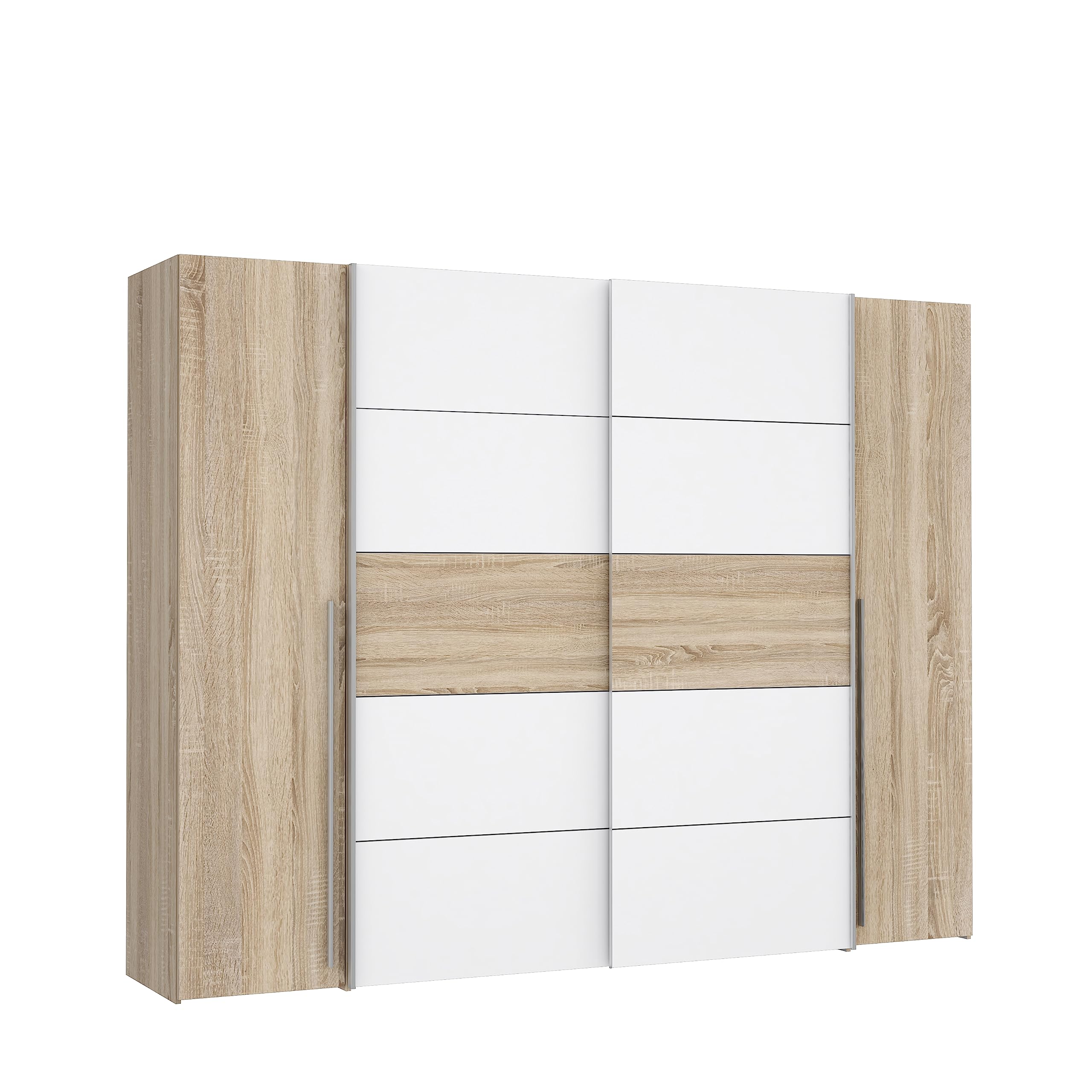 Deine Tante Emma Forte Narago 270 Armoire à Portes coulissantes avec Portes pivotantes Blanc combiné avec décor en Bois chêne Sonoma 270,3 cm de Large x 210,5 cm de Haut x 61,2 cm de Profondeur