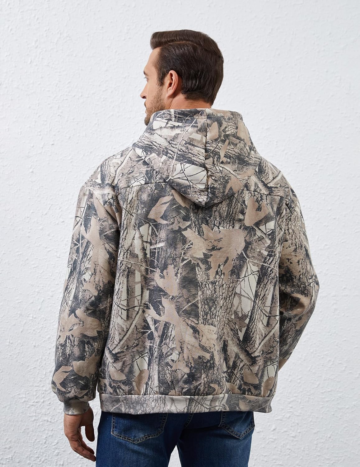 Mens Camo Hoodies Maple Leaf Print Oversized Hooded Sweatshirt Fleece Pullover Sweatshirts Long Sleeve with Pocket - Image 2