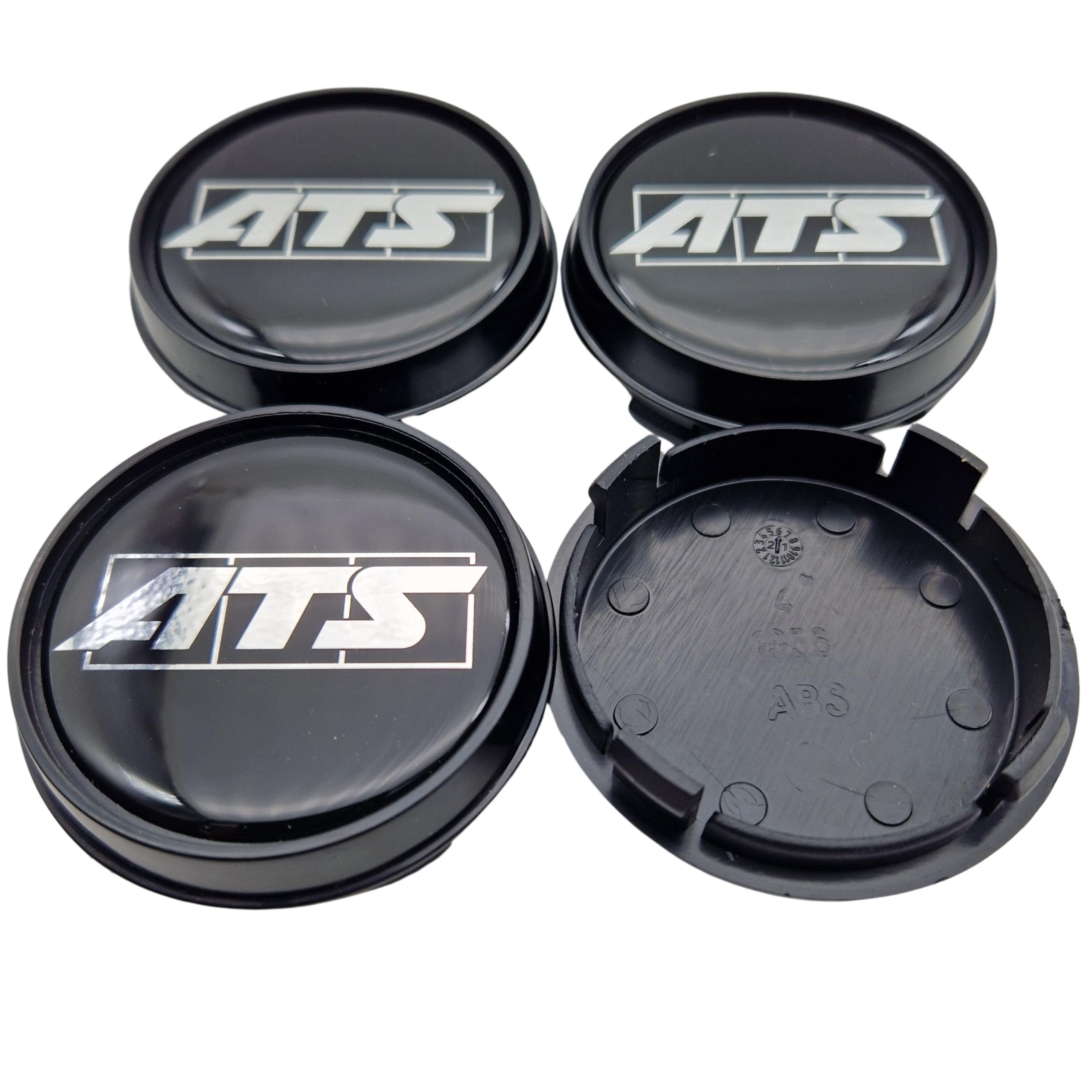 ATS Cup Lot de 4 cache-moyeux 56 mm noir brillant (N1056) avec logo argenté (ATG) – Couvercle de jante d'origine