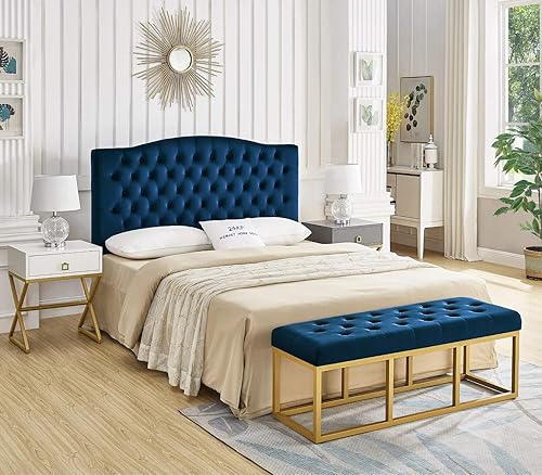 Miniatura 46 de 24 KF – Cabecero tapizado, copetudo, con relleno y botones y banco largo acolchado Marfil/Negro-48 Pulgadas,Negro/Dorado - 48