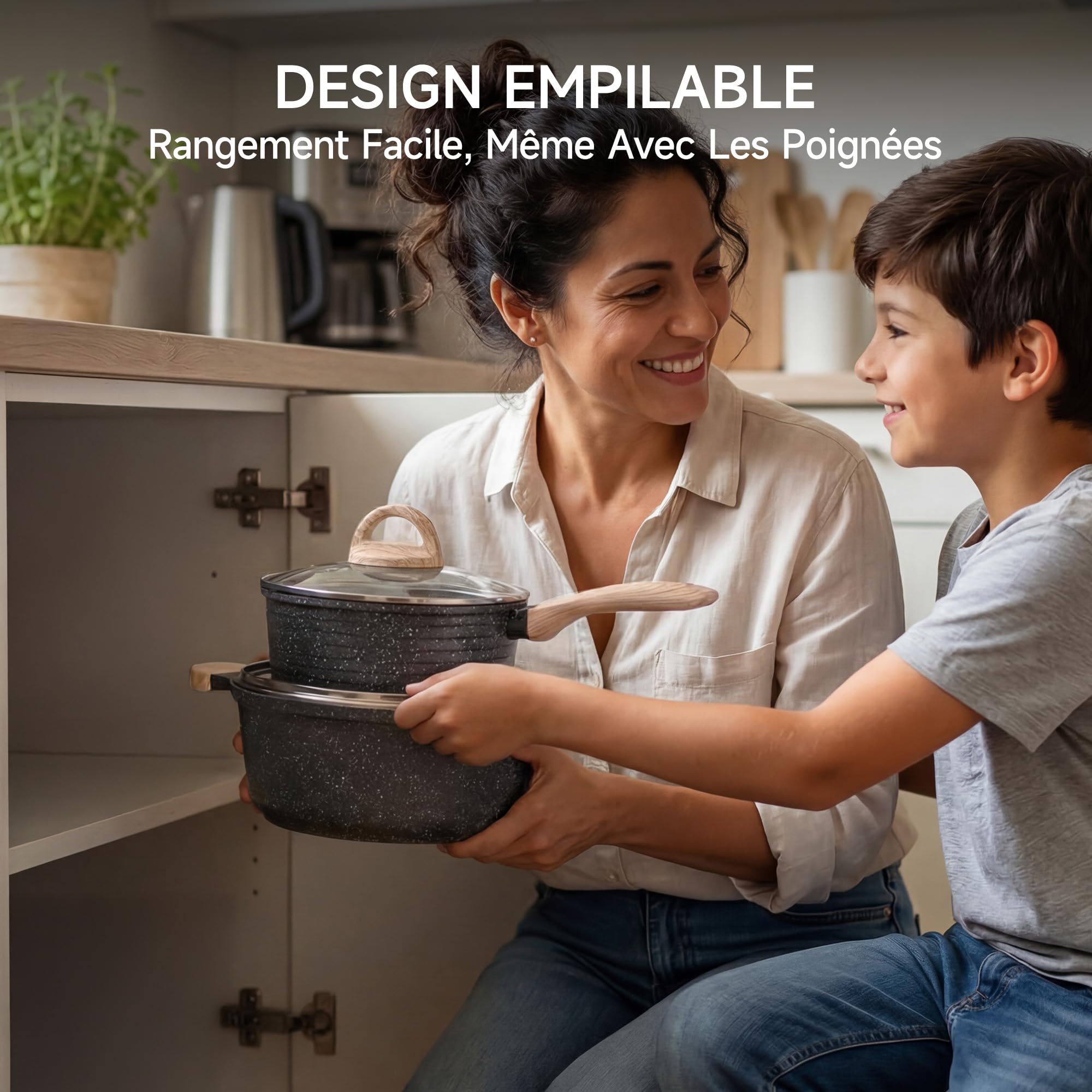 JEETEE Batterie de Cuisine Induction 23 Pièces, Lot Poêle et Casserole | Revêtement Antiadhésif Sain sans PFOA, Tous Feux, Diffusion Homogène de Chaleur, Nettoyage Facile pour Cuisine Maison