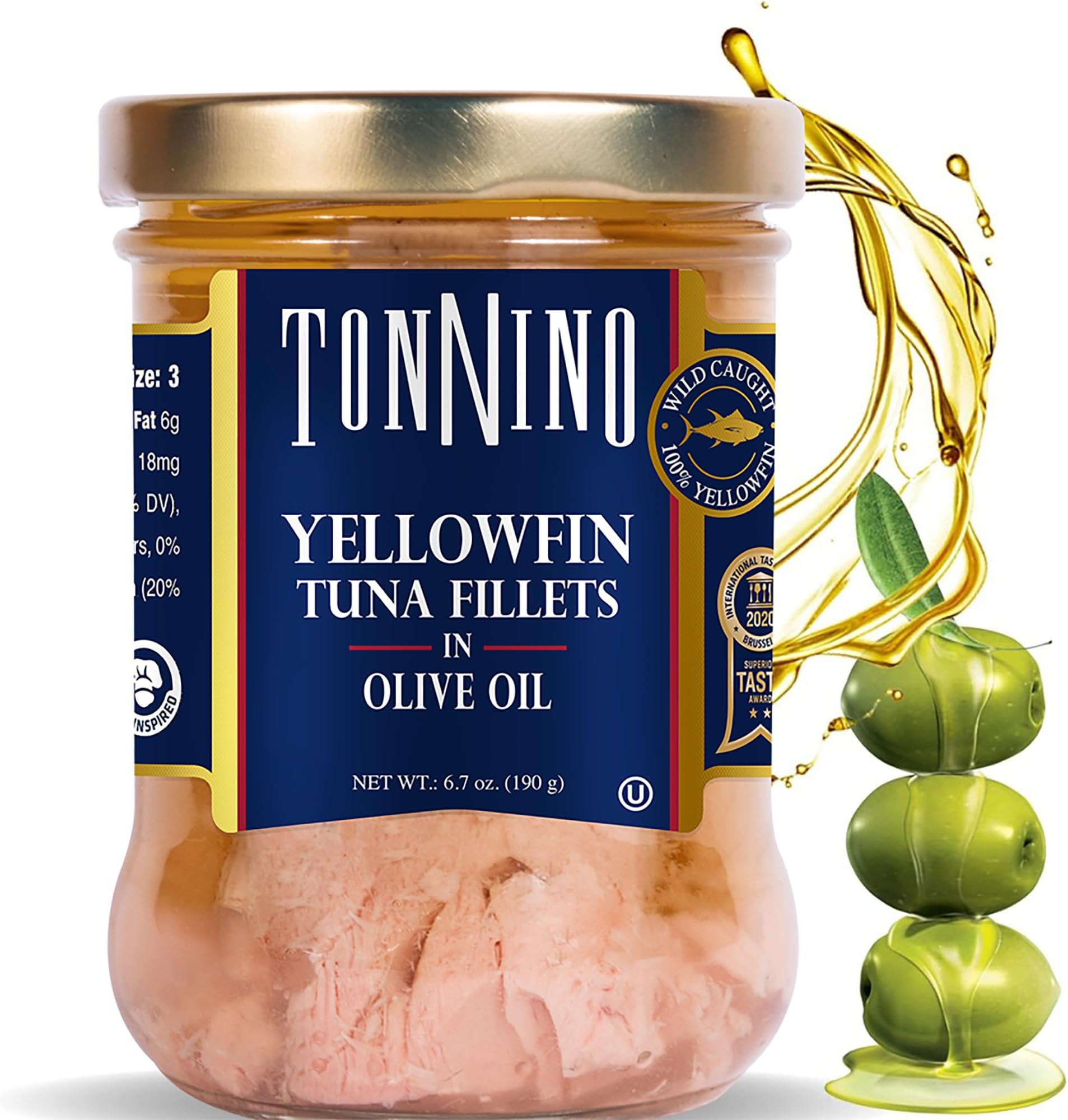Tonnino Yellowfin Tuna in Olive Oil 6.7oz - Gluten-Free, Omega-3 Rich, 6-Pack - High Protein, Kosher Certified, tuna packets ready to eat, Perfect tuna salad, Tuna Fish Alternative to Salmon