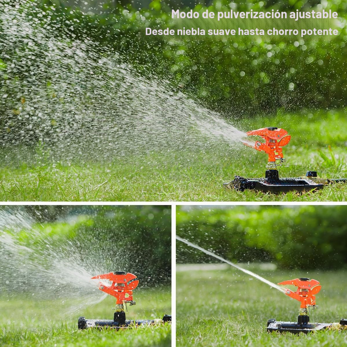 FANHAO Aspersor de Impacto de Resistencia para Jardín, Base 100% Metálica con Rotación 360°, Aspersor de Riego Giratorio Ajustable para Grandes Áreas, Que alcanza hasta 540 m²