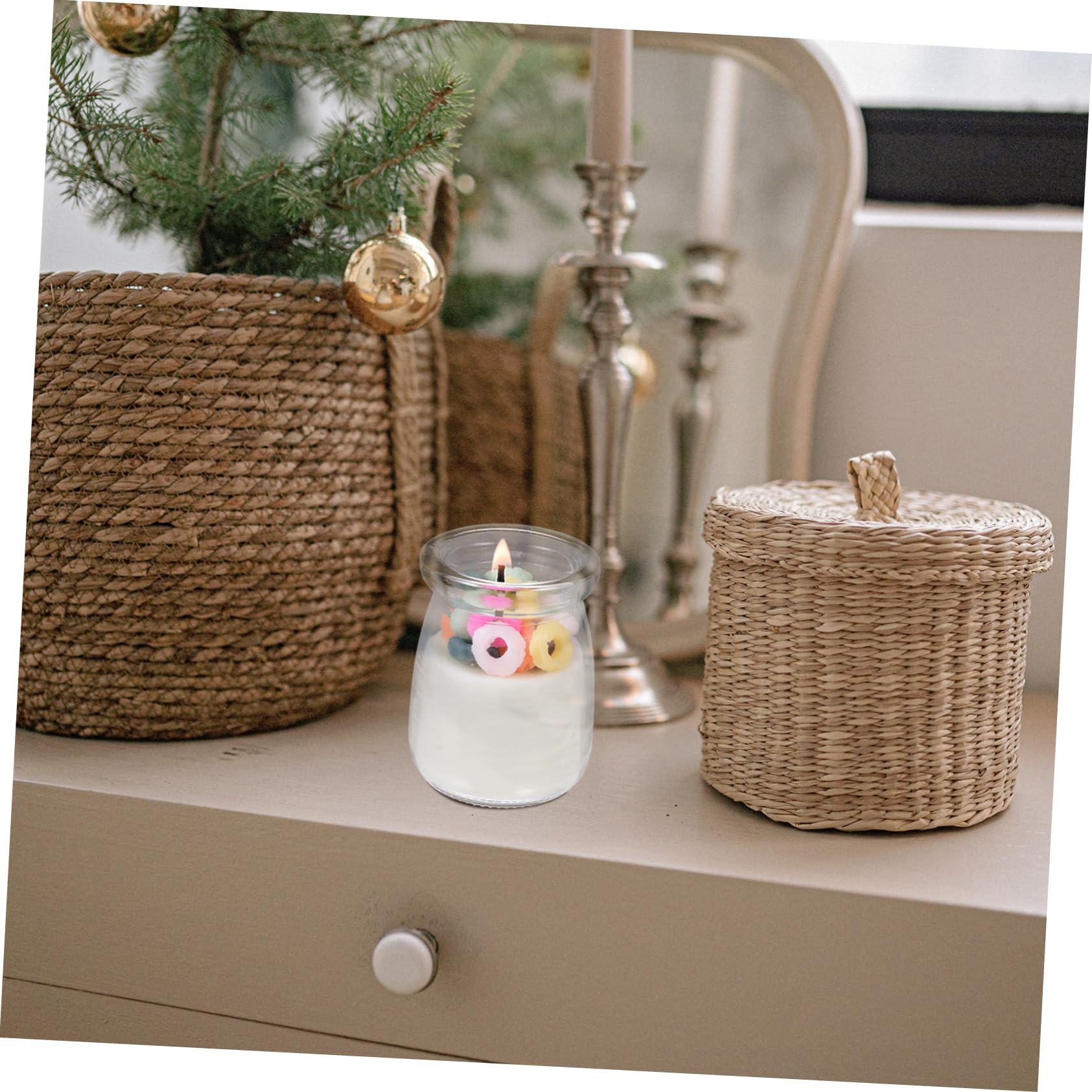 Healeved 2St Kerzenbecher Flora Duftkerze Puddinggläser mit Deckel Kerzenwachs Duftkerzen Teelicht oolong tee oolong-tee ecensse für zu Hause schmücken Glas Colorful