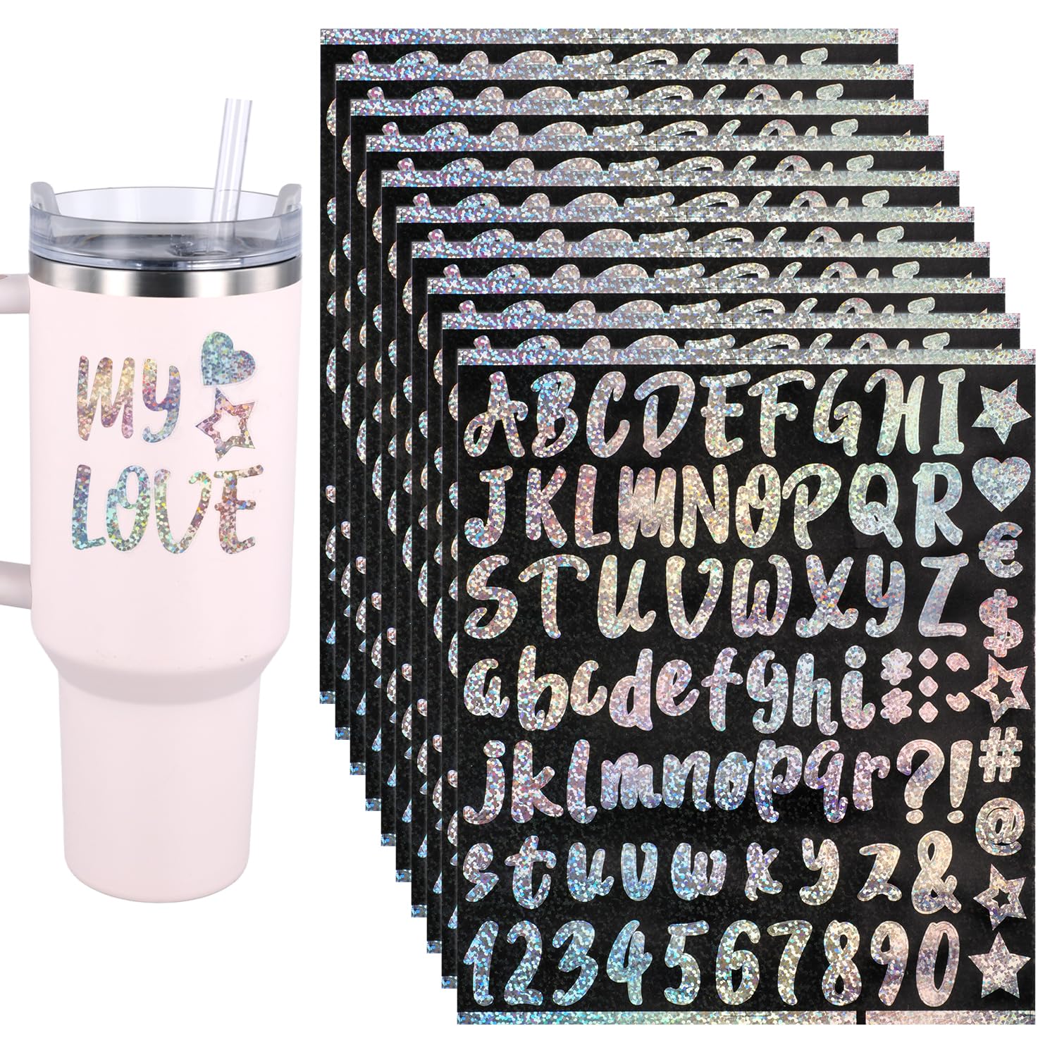 10 Hojas de Pegatinas de Letras de Vinilo, Pegatinas Vinilo del Alfabeto Pegatinas Adhesivas Letras Números Letras Álbumes Recortes Letras Brillo Impermeables Manualidades Decorar Tus Tazas