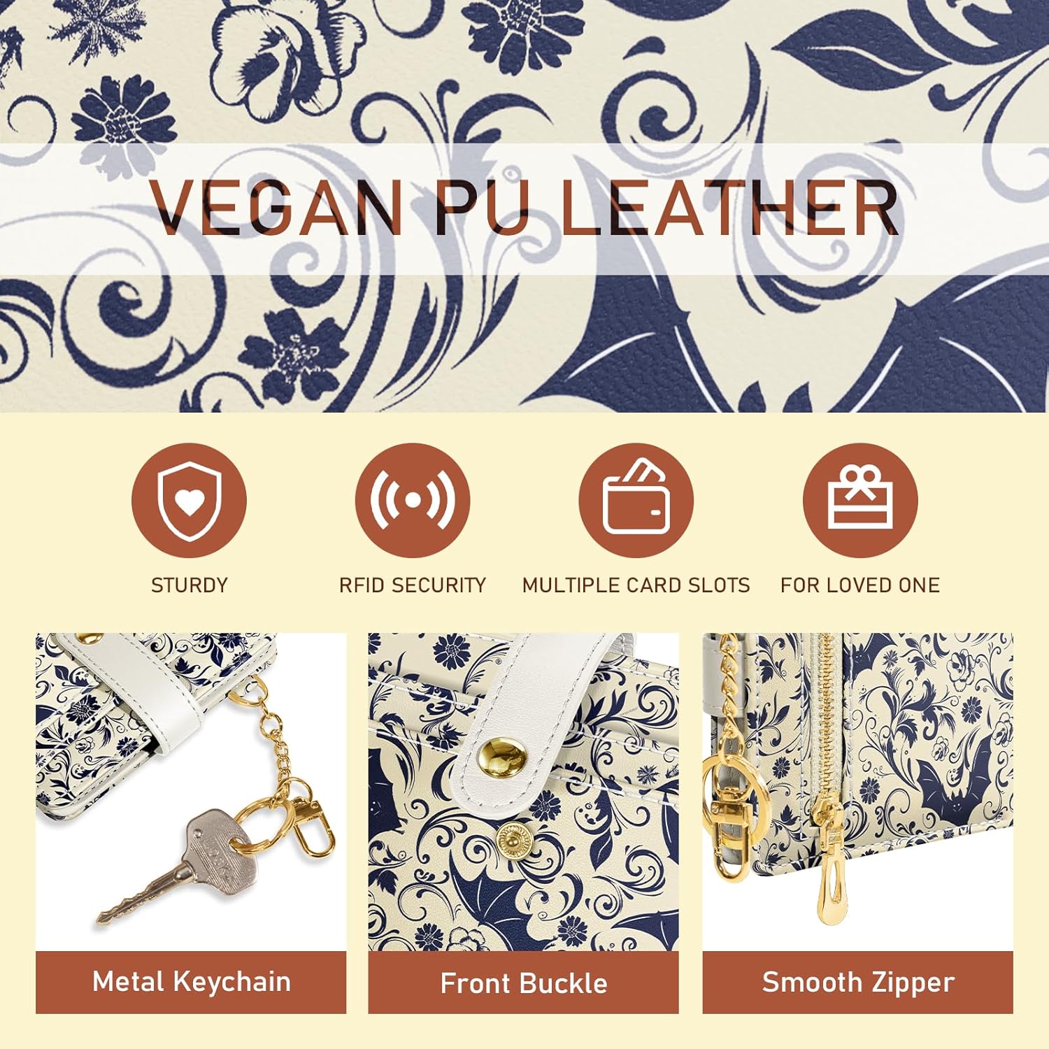 Goth Bat Rfid Ladies Wallet, Small Slim Thin Compact Credit Card Women Wallet, Gothic Horror Halloween PU Leather Bifold Cash Zipper Coin Pocket ID Window fot Female - Image 6