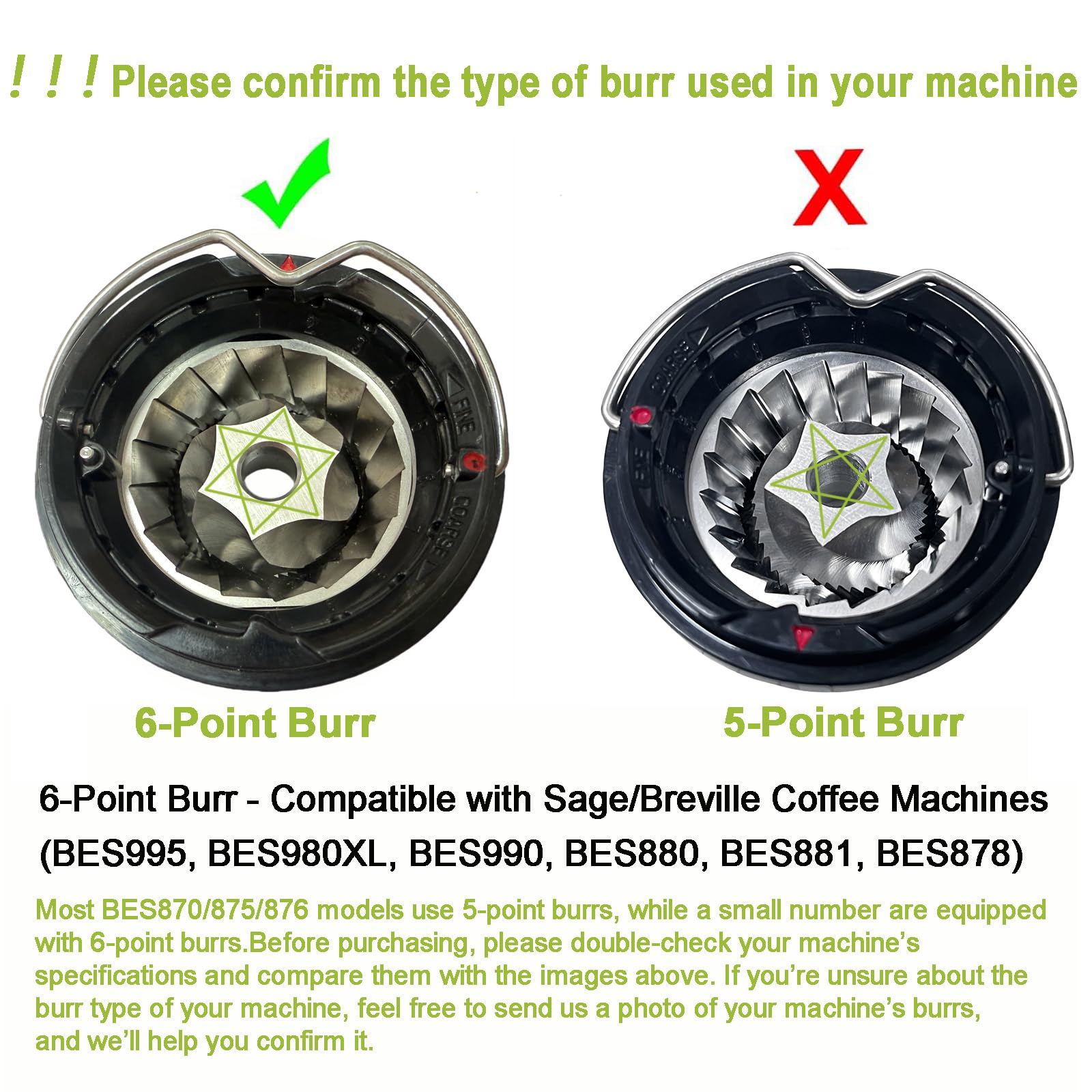 Conical Grinder Burr Set Replacement - Compatible with Breville/Sage BES995/BES980XL/BES990/BES880/BES881/BES878 Espresso Machines (From 1926 PDC)