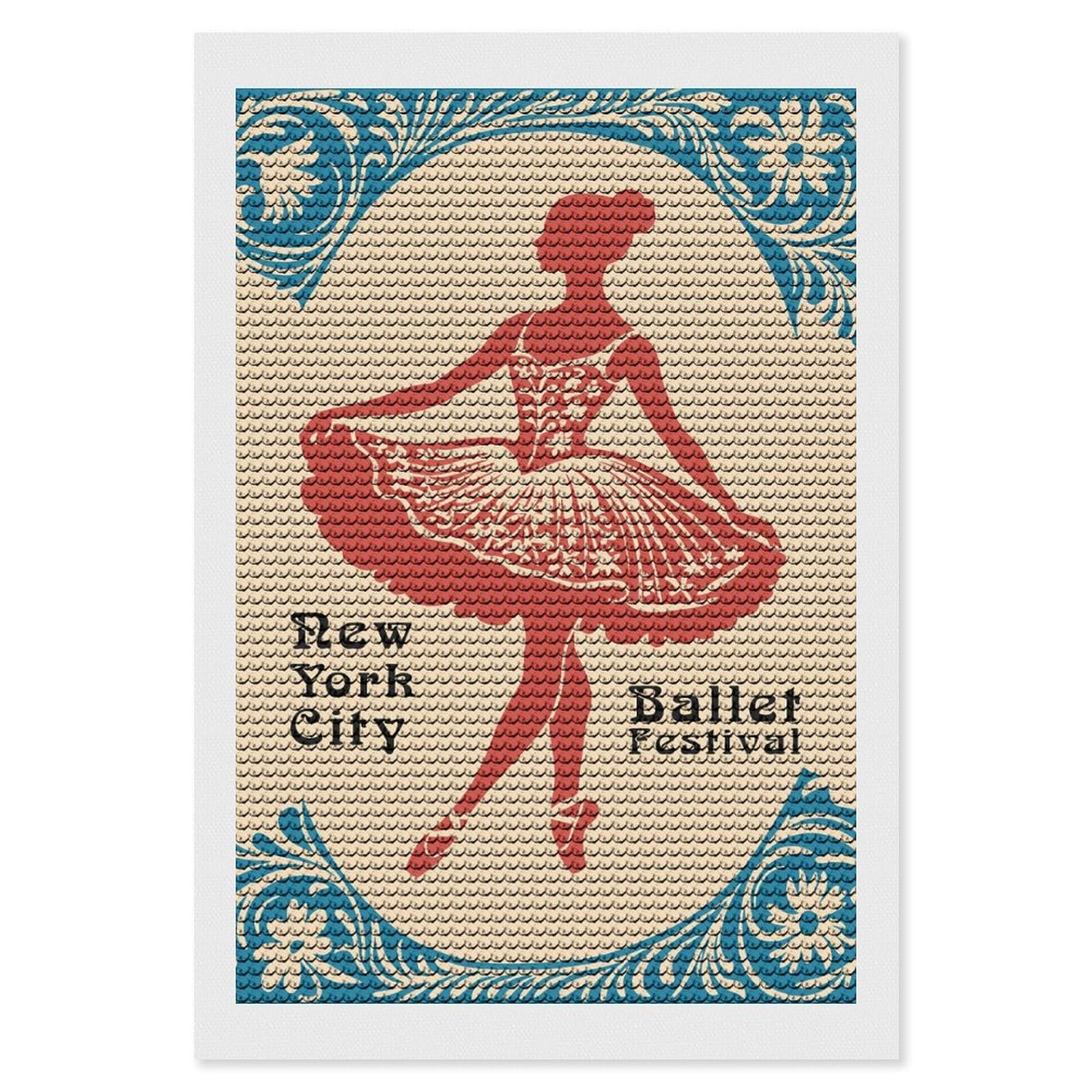 Junmoney New York City Ballet Festival Diamond Art Canvas 8"x12", for Adults, Pleasing Wall Art Project, Modern Decor, Gift Idea, Nice Detail and Sparkle