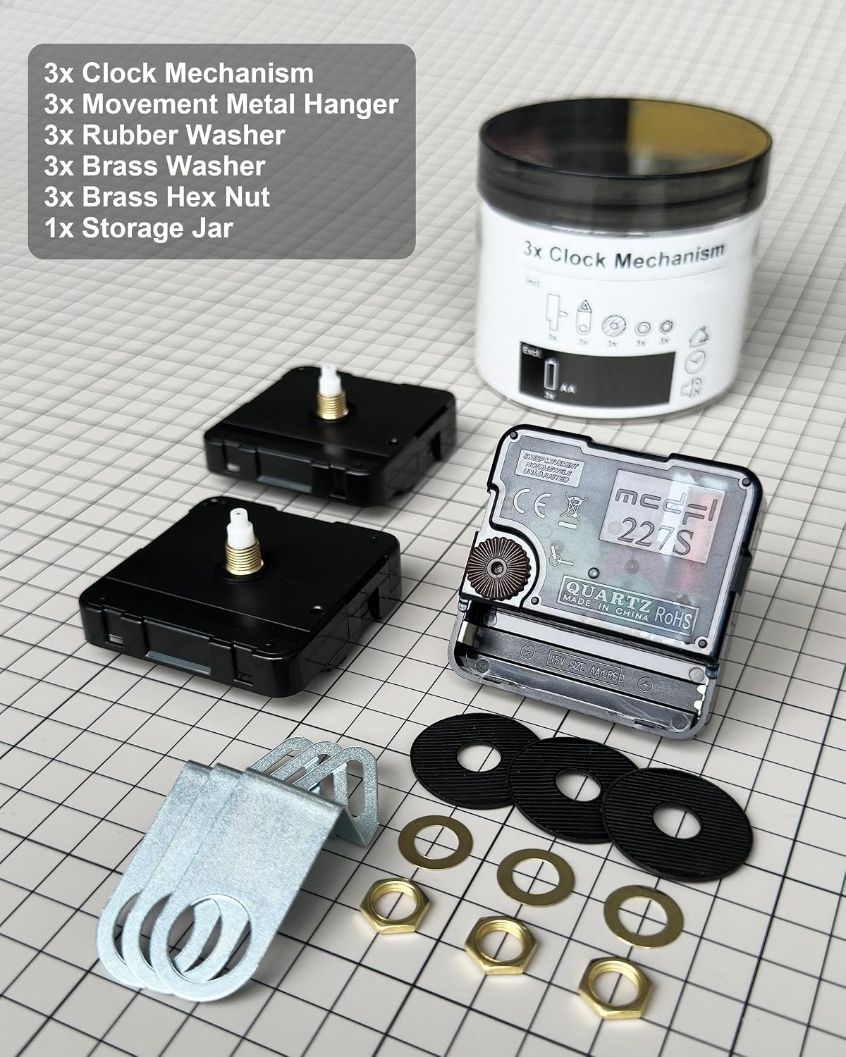 Clock Kit, White Minimalist Long Hands 4 Set and 6mm/0.24in Thread Length Motor 3 Sets, Kits Do It Yourself Movement Arows Mechanisms Sweep Second Hand Arms Wall Mount Large Diameter Dial Parts