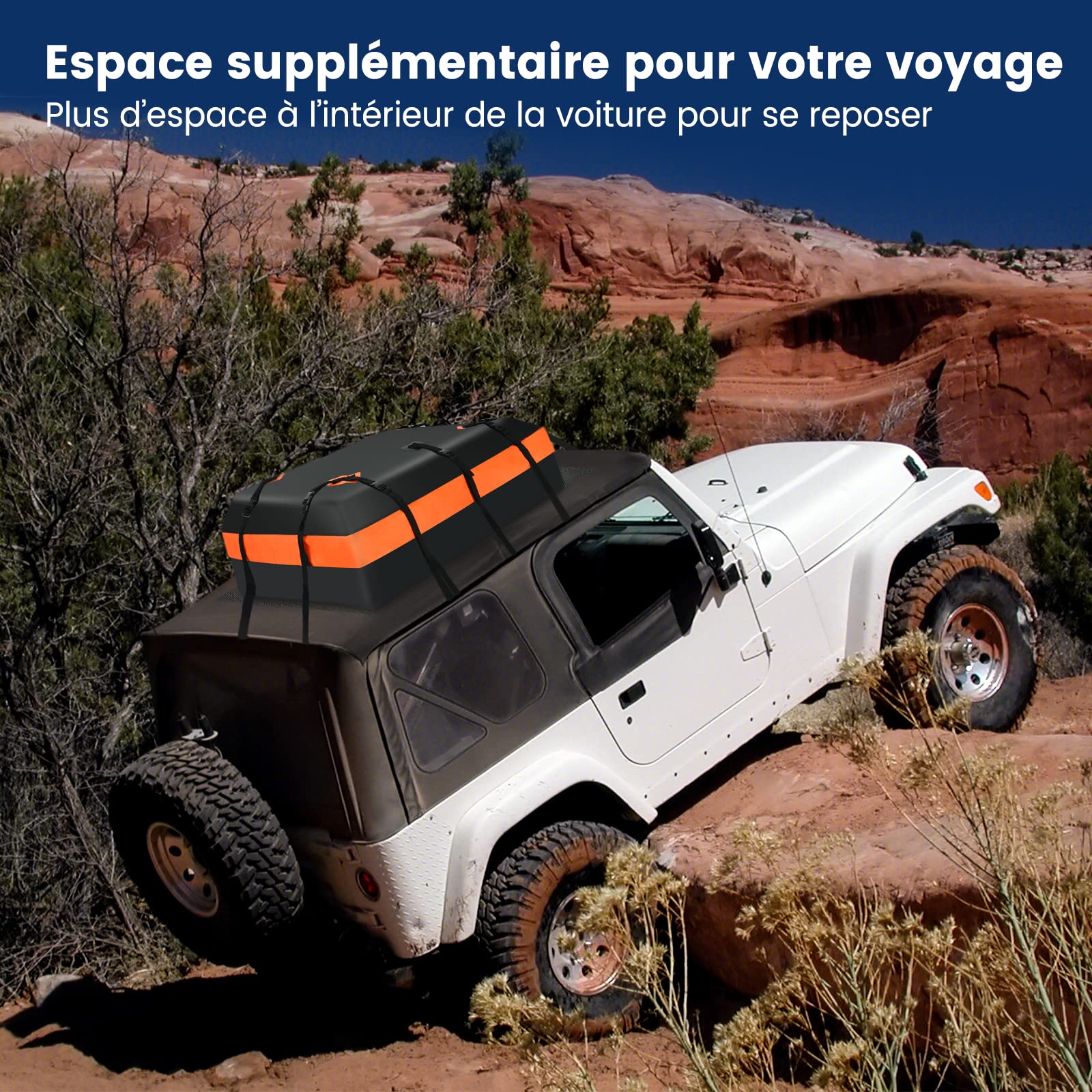 COSTWAY Coffre de Toit Voiture Étanche 424 L avec 10 Sangles 6 Crochets de Porte, Sac à Bagages avec Serrure à Combinaison Tapis Antidérapant Sac de Rangement pour Tous Véhicules