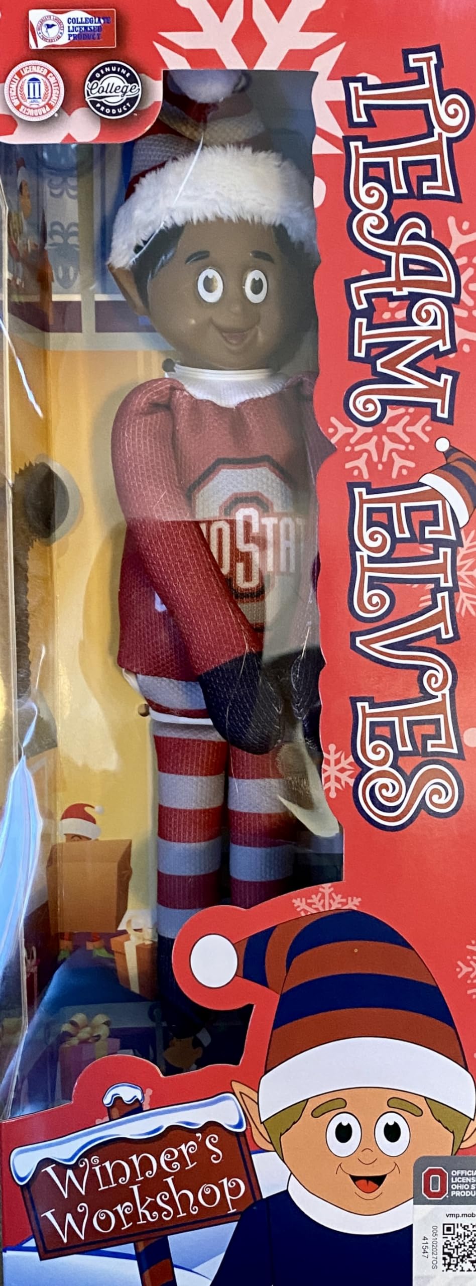 FOCOEbony NCAA Ohio State University Buckeyes Bench Buddy Shelf Elf - Limited Edition NCAA Team Christmas Elf - Plush Toy Travel Companion, Home or Tailgate