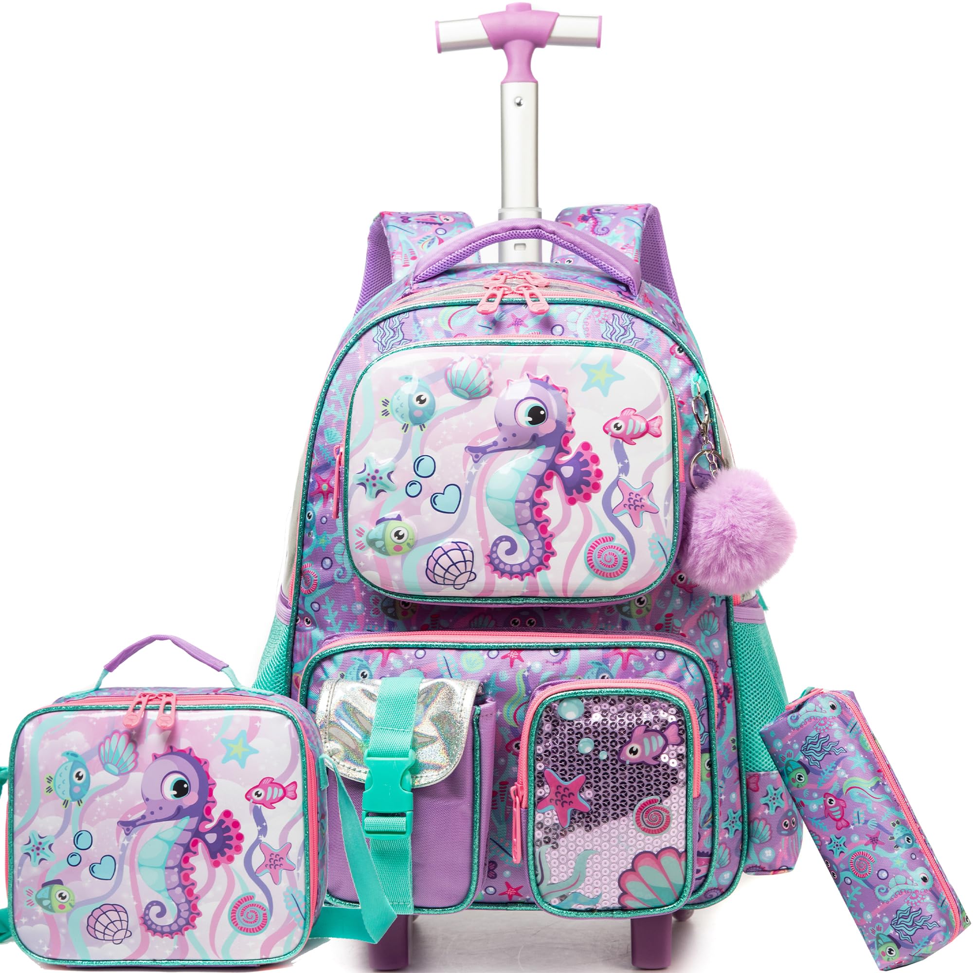 HTgroce Mochila Ruedas Niña Mochila Escolar Con Ruedas Mochilas Escolares Con Ruedas Primaria Mochila Ruedas Niña 10 años
