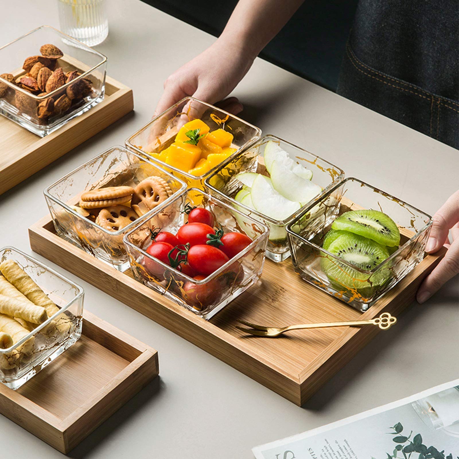Vorspeisenteller Snackteller Glas-Dip-Schalen Mit Serviertablett Sojasauce Teller/Schalen, Gewürze Servierteller - Gut Für Snack Ketchup Sojasauce Obst Gewürzteller-B