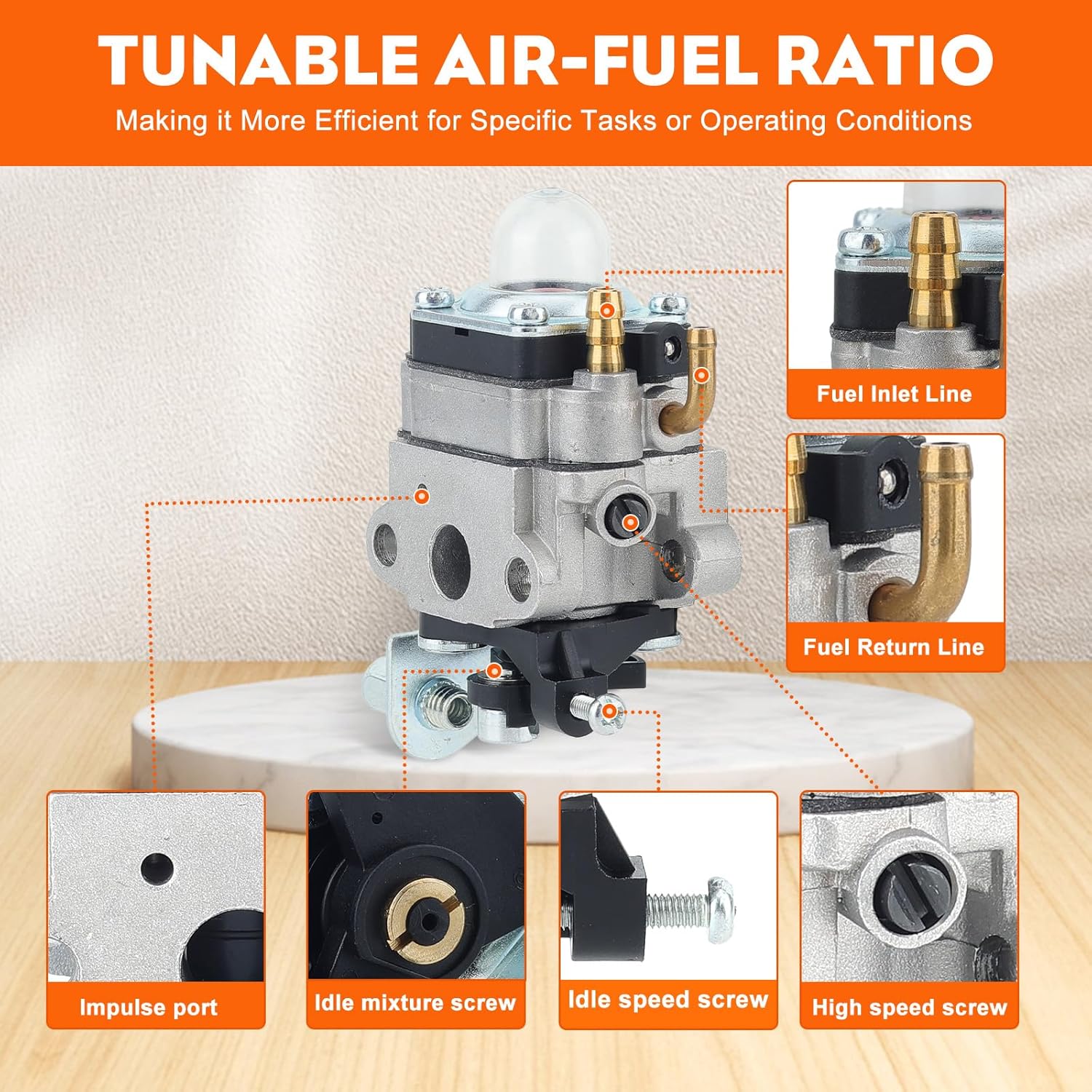 Hipa GX31 FG100 Carburetor for Honda 4 Cycle Engine GX31 GX22 FG100 Tiller Replace 16100-ZM5-803 GCA91 Carb with Carb Adjustment Tool Air Fuel Filter Line Kit