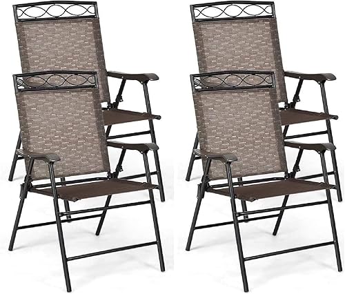 HAPPYGRILL Sillas plegables de 4 piezas para exteriores, silla de comedor portátil con reposabrazos para acampar en el patio trasero