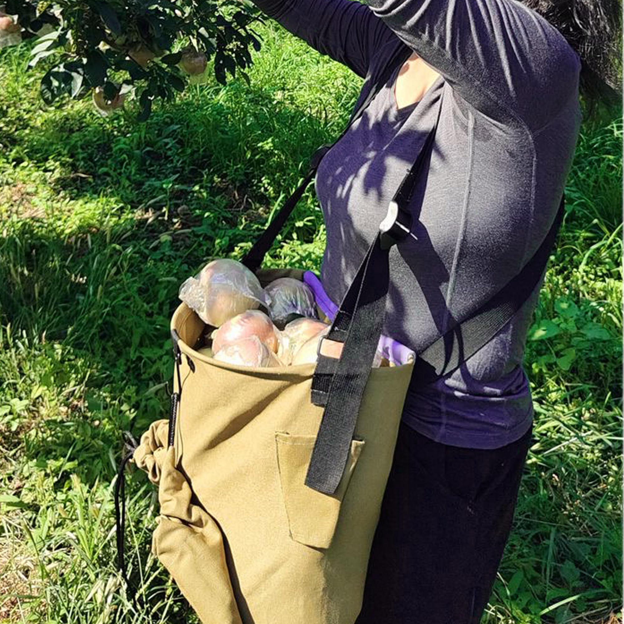 Borsa regolabile per raccogliere la frutta, grembiule in tela con 2 tasche laterali per giardino, frutteto, fattoria