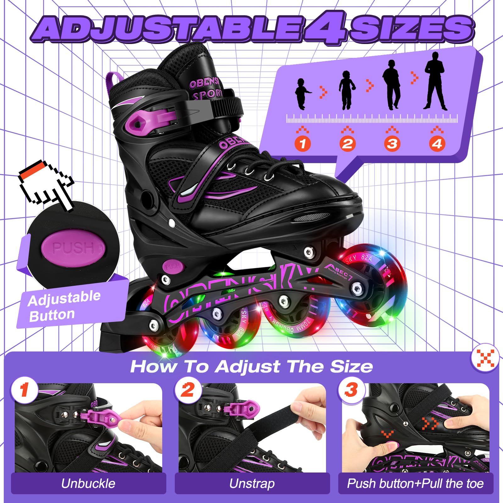Adjustable Inline Skates for Boys and Girls Ages 4-12, Roller Skates Blades for Kids with Full Light Up Wheels, Fun Illuminating Roller Skates for Beginner Youth and Toddlers