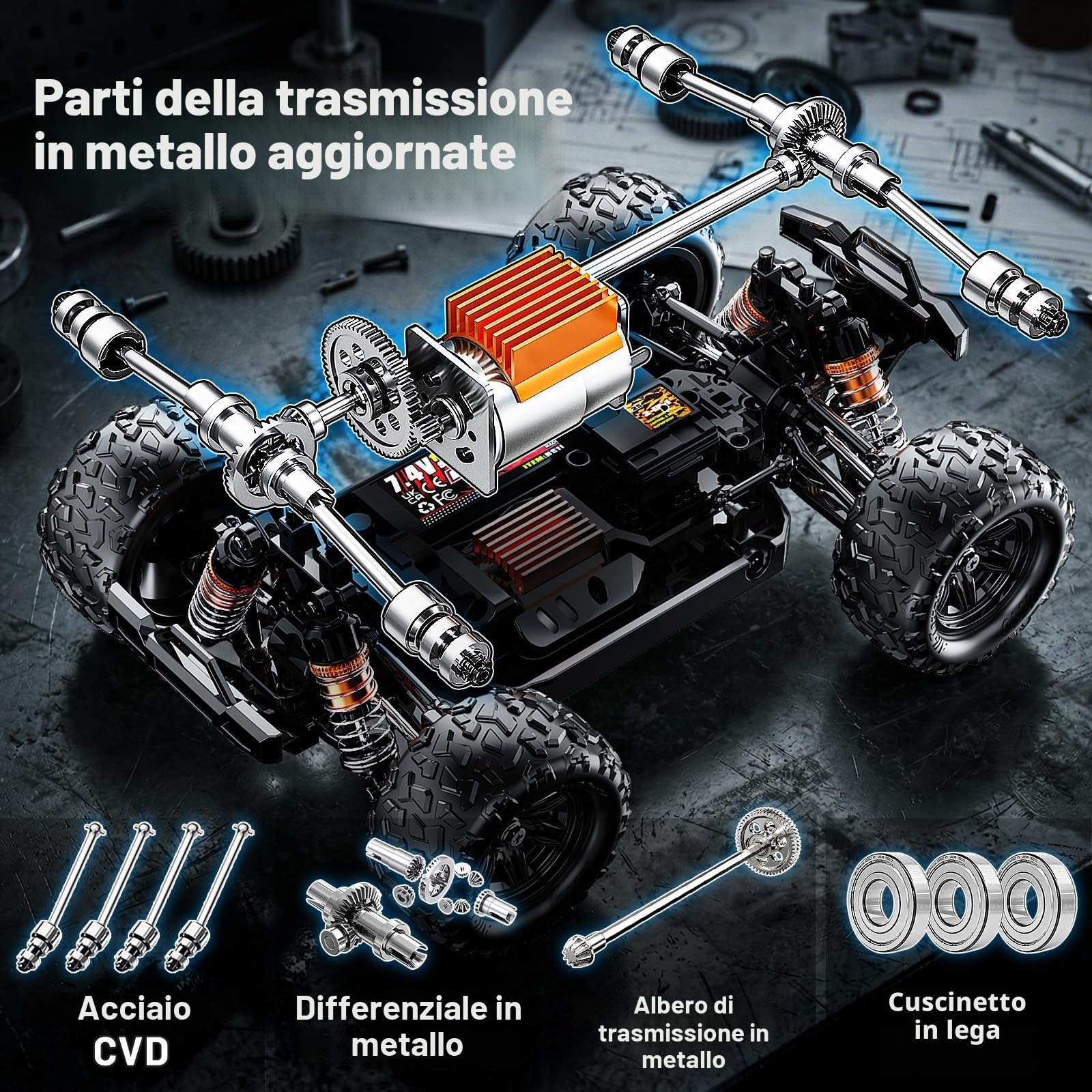 Macchina telecomandata professionale Adulti e Ragazzi 1:18 4x4 RC 36 km/h, auto radiocomandata fuoristrada da esterno, resistente agli spruzzi, con Trasmissione in Metallo e 2 Batterie