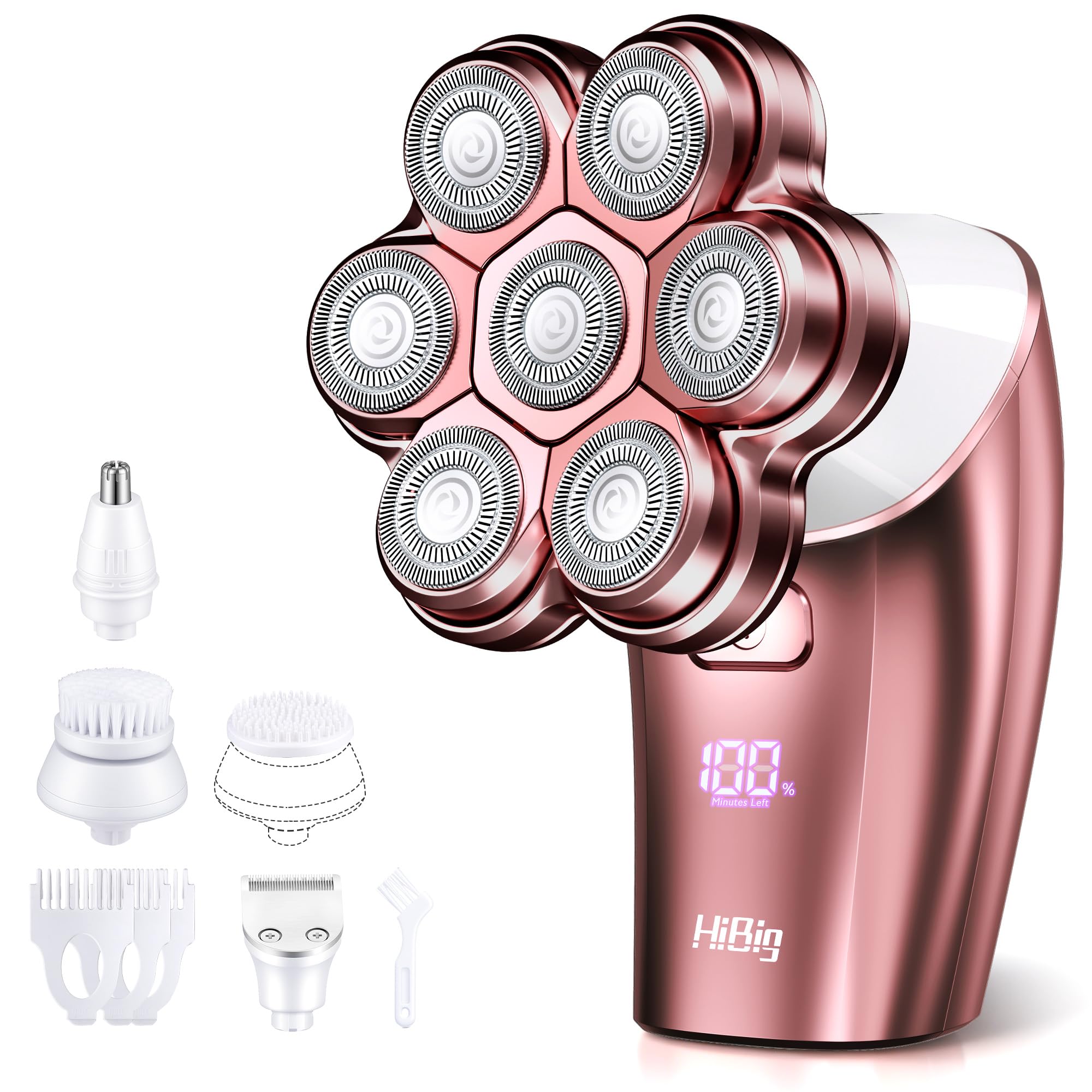 Electric Razors for Women Legs: 5-in-1 Rechargeable Body Shaver, 7D Wet & Dry Body Trimmer, IPX7 Waterproof Lady Hair Remover for Face Underarms Pubic, Matte Pink