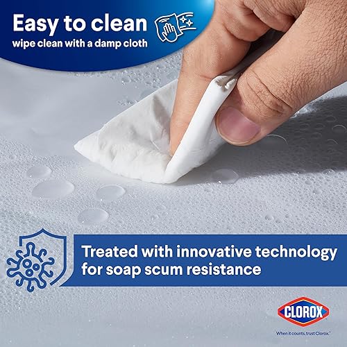 Miniatura 3 de CLOROX Forro de cortina de ducha y ganchos, de alta calidad, ligero, flexible, impermeable, 0.11 onzas de PEVA para baño con imanes pesados, tamaño