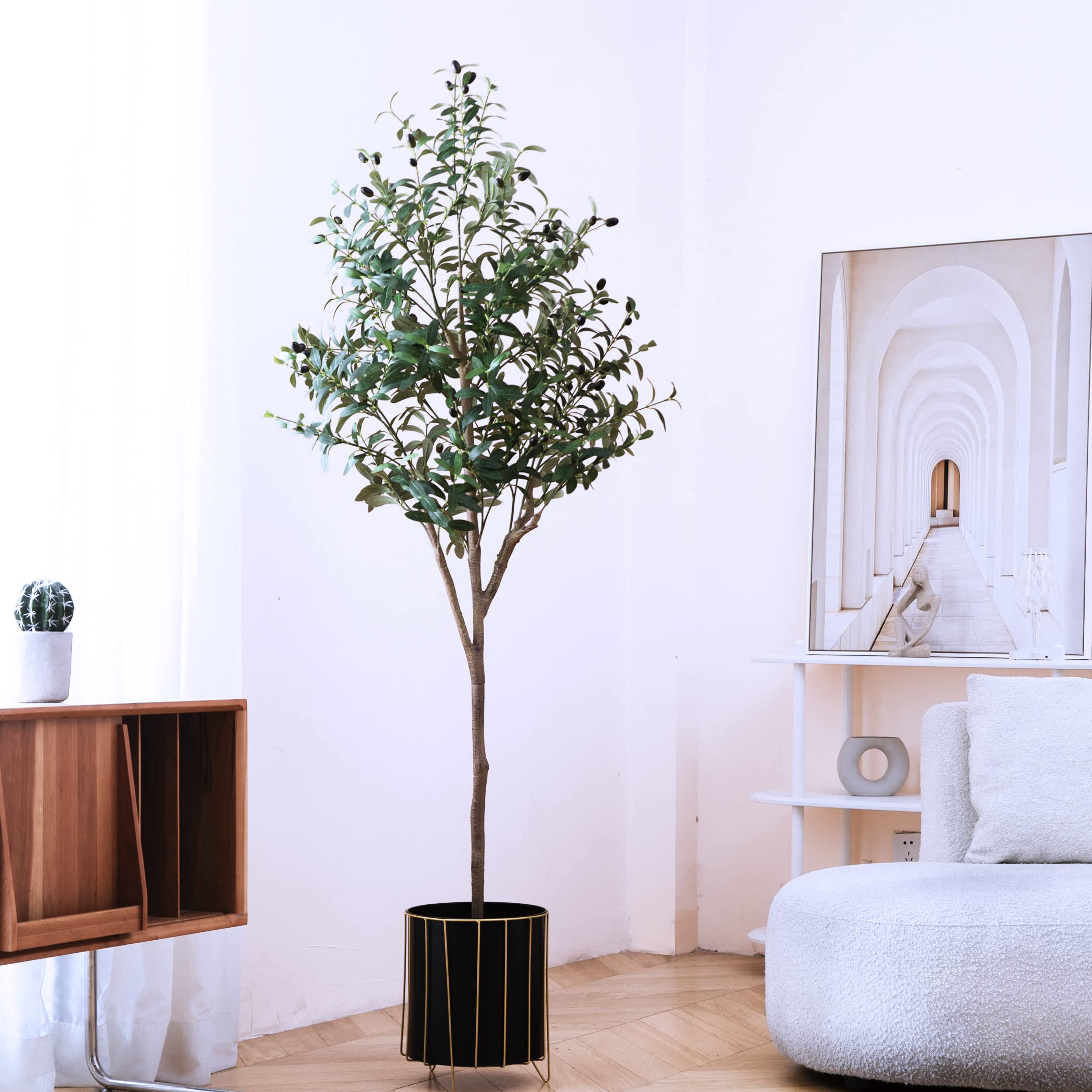 Goplus Olivo Artificiale 180 Cm Con Vasetto, 2 Pezzi – Pianta Finta In Seta Con Foglie Dense E Frutti Per Decorazione Interna - 2